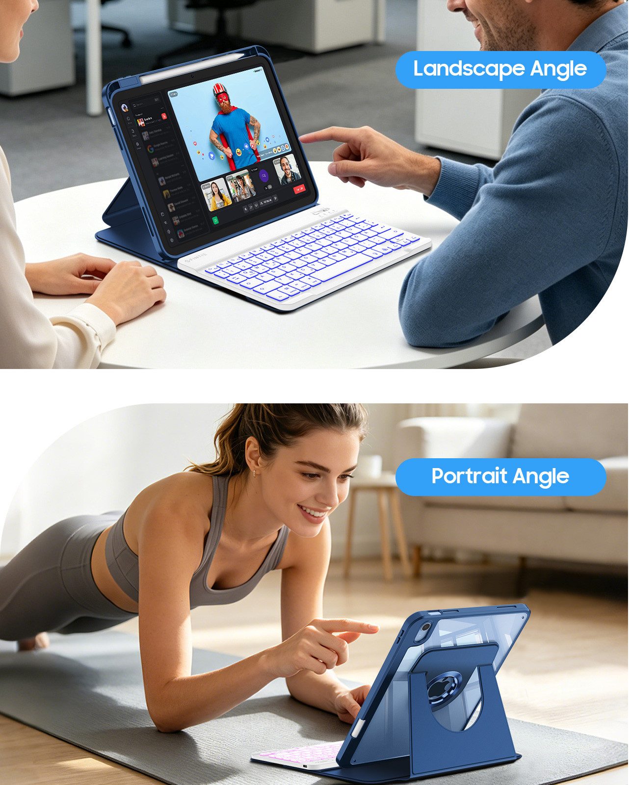 Fintie mit 360° drehbare Hülle für iPad A16 11/10. Generation 11/10,9 Zoll Tastatur (7-farbige Hintergrundbeleuchtung magnetisch Bluetooth-Tastatur) – Bild 4 von 5