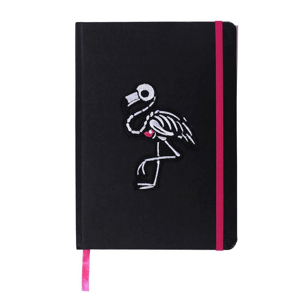 Something Different Notizbuch Notizbuch mit Flamingo-Skelett Stickerei Schwarz Pink Gothic