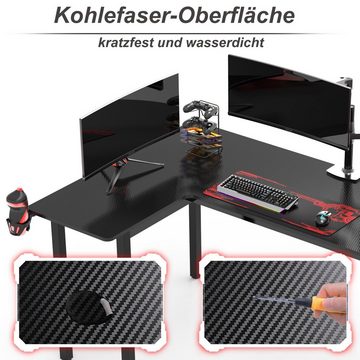 Dripex Eckschreibtisch Dripex Gaming Tisch L Form Eckschreibtisch Schreibtisch L-förmiger, Lange 155cm, Breite 110cm, Tiefe 77.5cm, Kohlefaser-Oberfläche