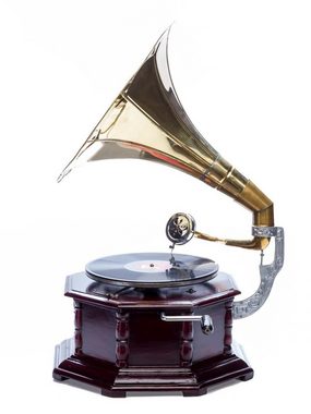Aubaho Dekoobjekt Grammophon Gramophone Trichter Grammofon mit Schellack Platte im Antik