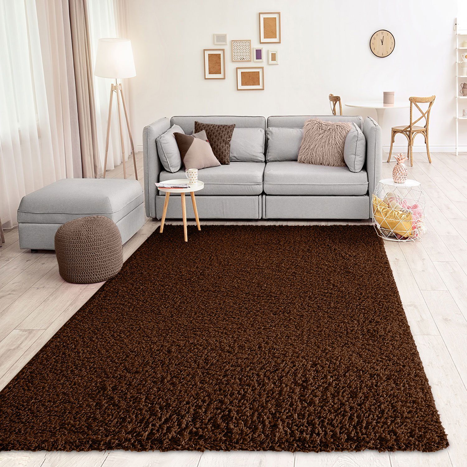 Vimoda Hochflor-Läufer Teppich Shaggy Wohnzimmer Hochflor Braun, Quadrat, Höhe: 30 mm, Läufer Shaggy Langflor im 30mm