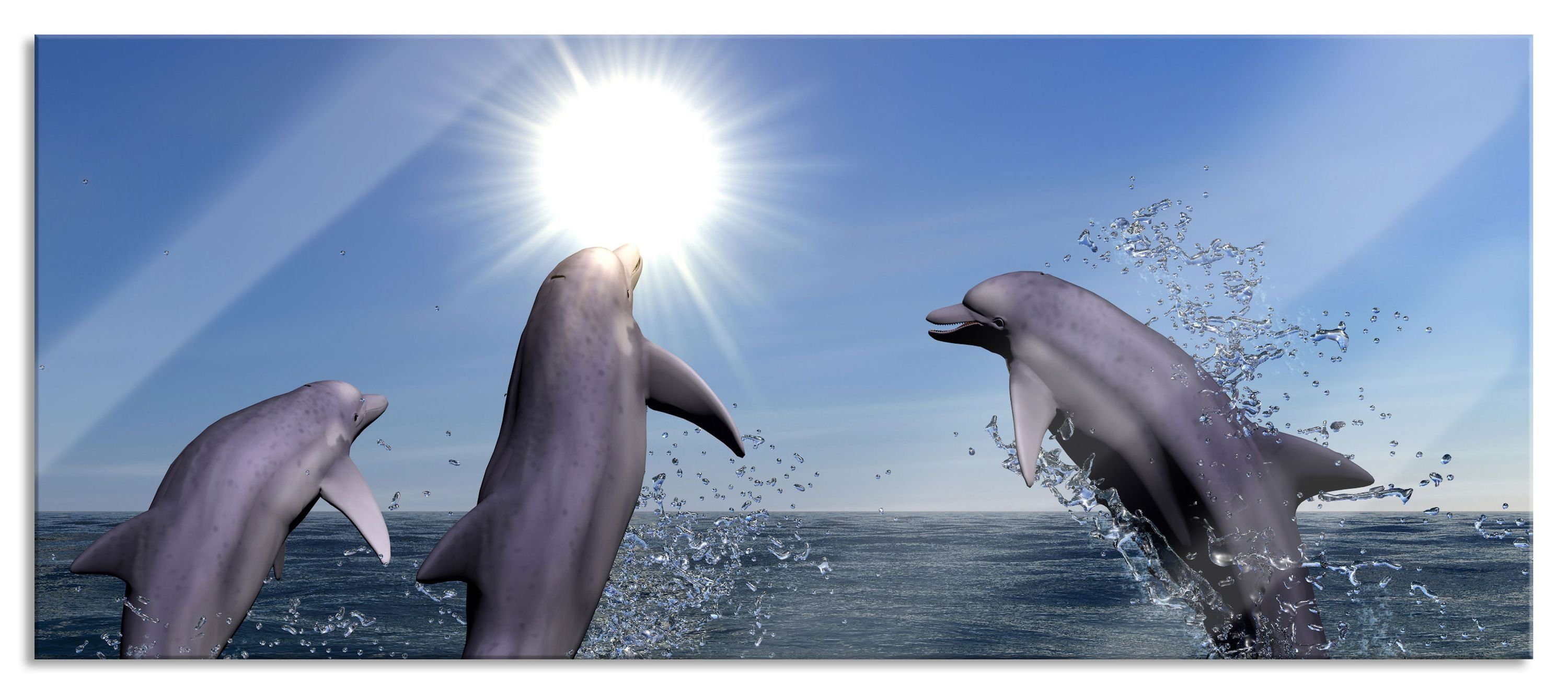 Pixxprint Glasbild springende Delphine, springende Delphine (1 St), Glasbild aus Echtglas, inkl. Aufhängungen und Abstandshalter