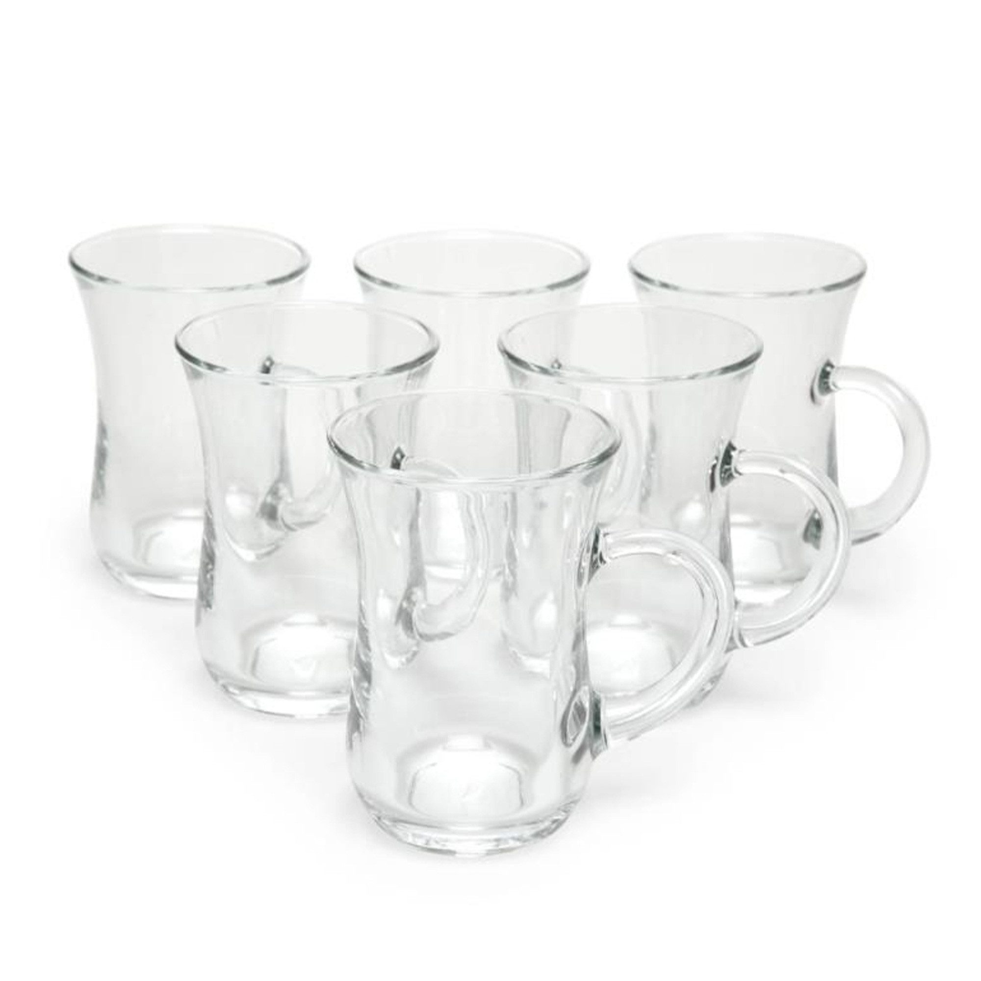 Pasabahce Gläser-Set Keyif Teegläser Set, 6-tlg., Glas, 6er Set mit Henkel, klassisch geformt, 145 ml, spülmaschinenfest