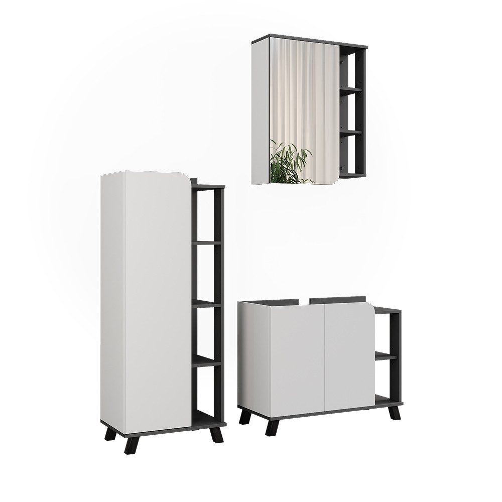Vicco Badmöbel-Set Karen, Anthrazit/Weiß, 3 Teile, günstig online kaufen