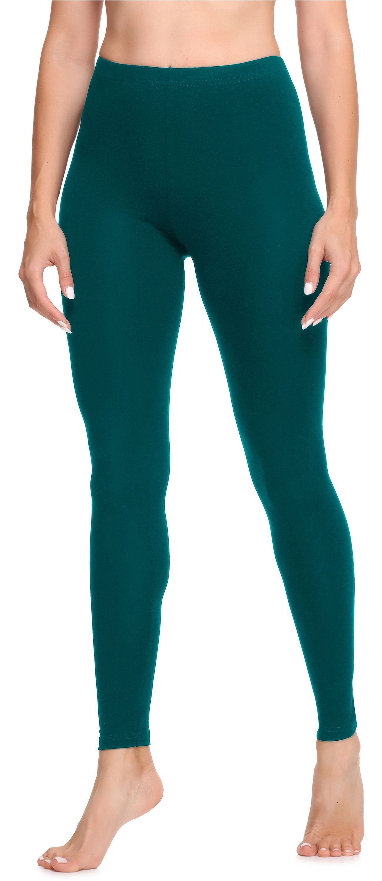 Ladeheid Leggings Damen Lange aus Leggings Baumwolle Smaragdgrün Bund elastischer (1-tlg) LA40-133