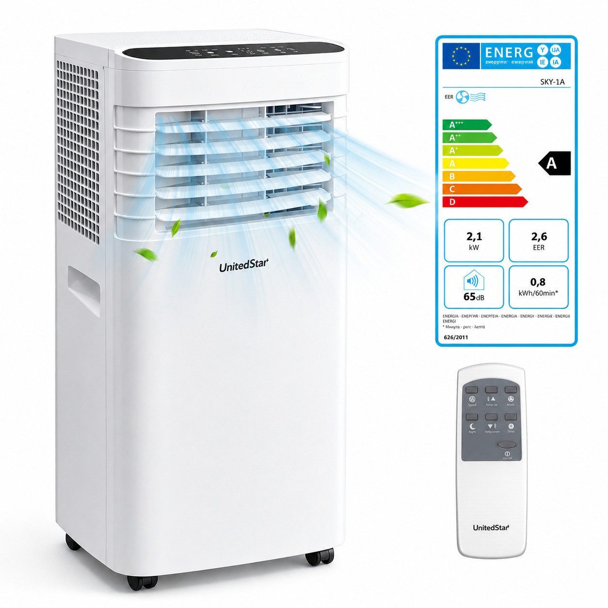 Vankel 3-in-1-Klimagerät 7000 BTU, Mobile Klimaanlage mit Schlafmodus und Fernbedienung, Angenehme Kühle für Schlafzimmer, Wohnzimmer und Homeoffice