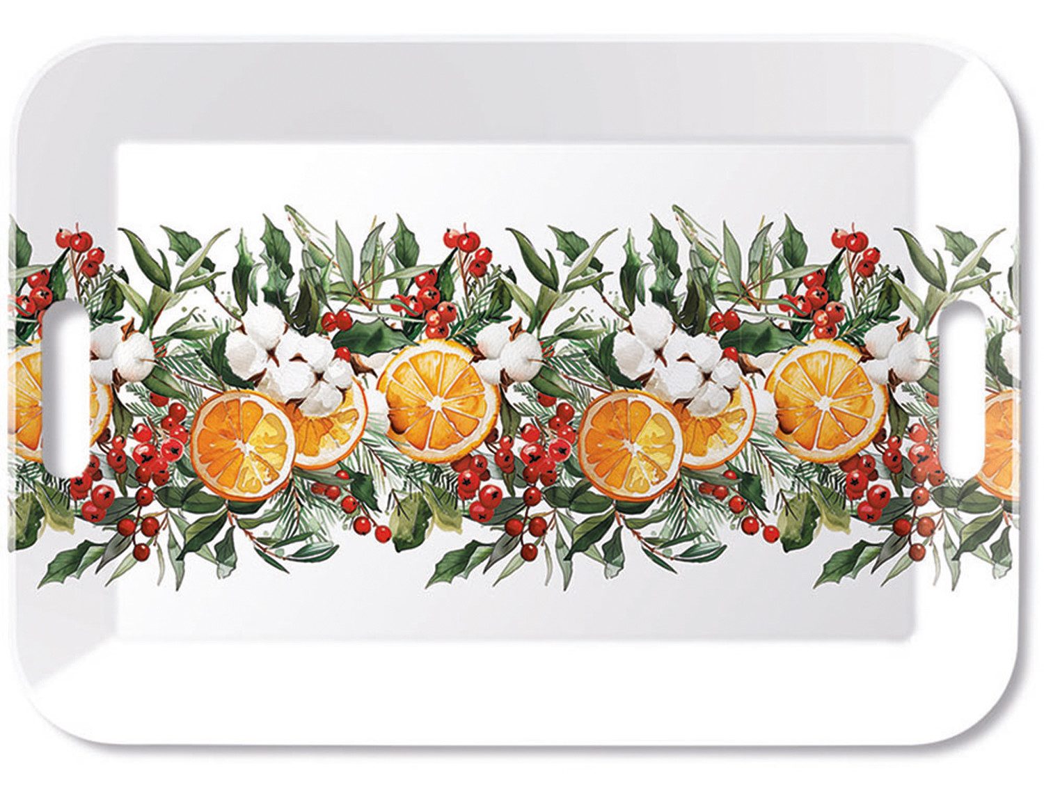 Ambiente® Tablett Winter oranges, Melamin, (1-tlg., 1-teilig), Serviertablett Küchentablett mit Griffen 33x47x2,5cm aus Melamin