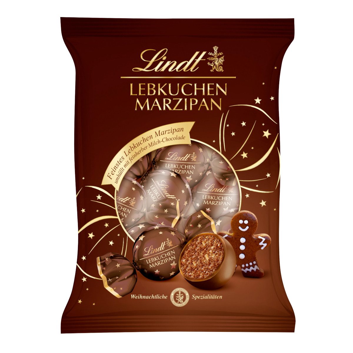 LINDT Schokolade, Lindt Lebkuchen Marzipan Kugeln Milch-Schokolade Packung 100g