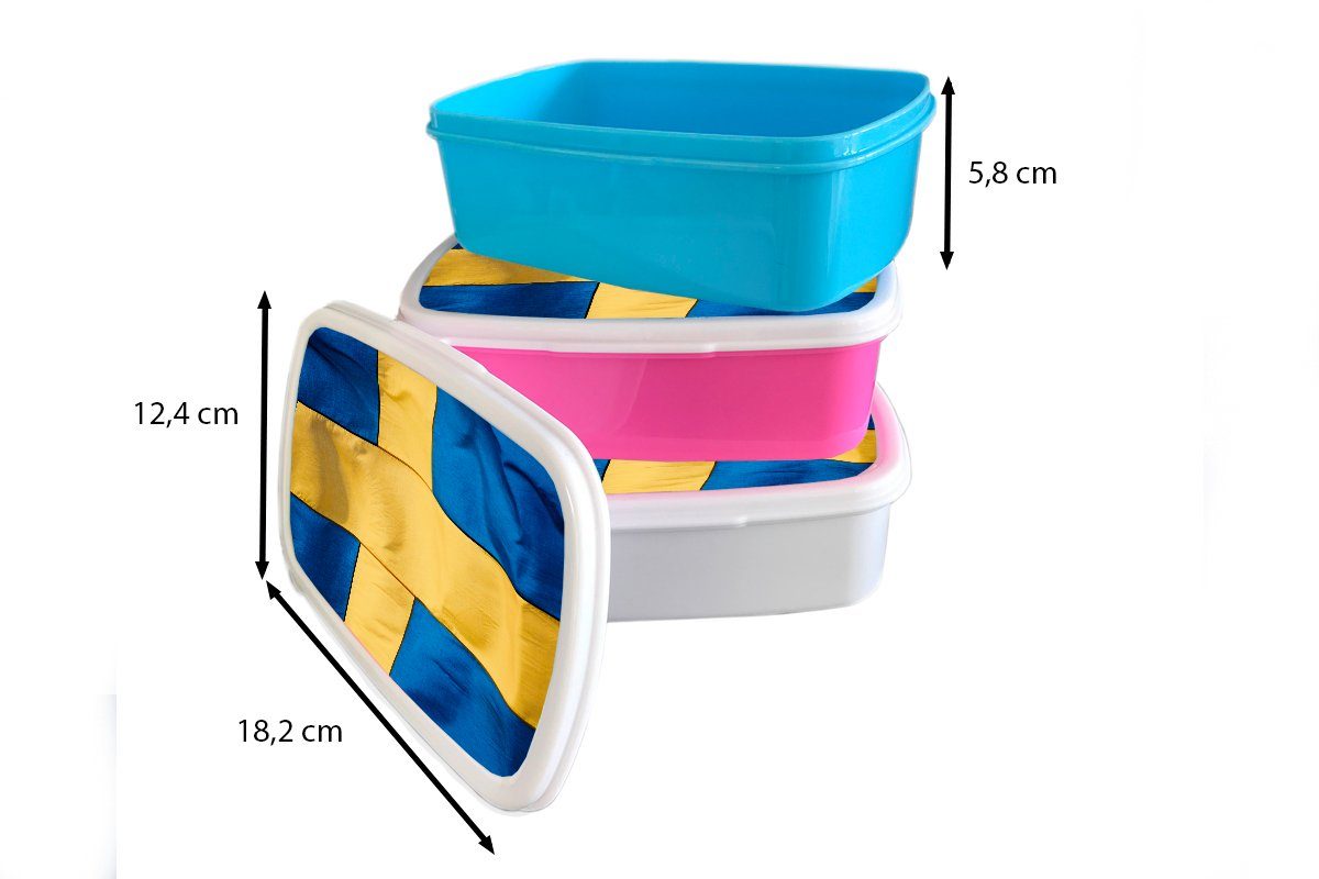 Mädchen Kinder für Brotdose, für von (2-tlg), MuchoWow und Kunststoff, weiß Schweden, und Jungs Erwachsene, Brotbox Flagge Lunchbox Nahaufnahme der