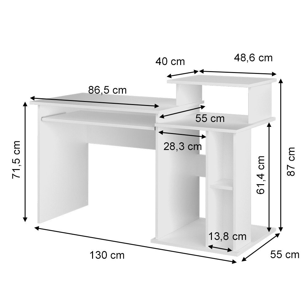 Vicco Schreibtisch Jan, Weiß, 130 x 55 cm (1-St)