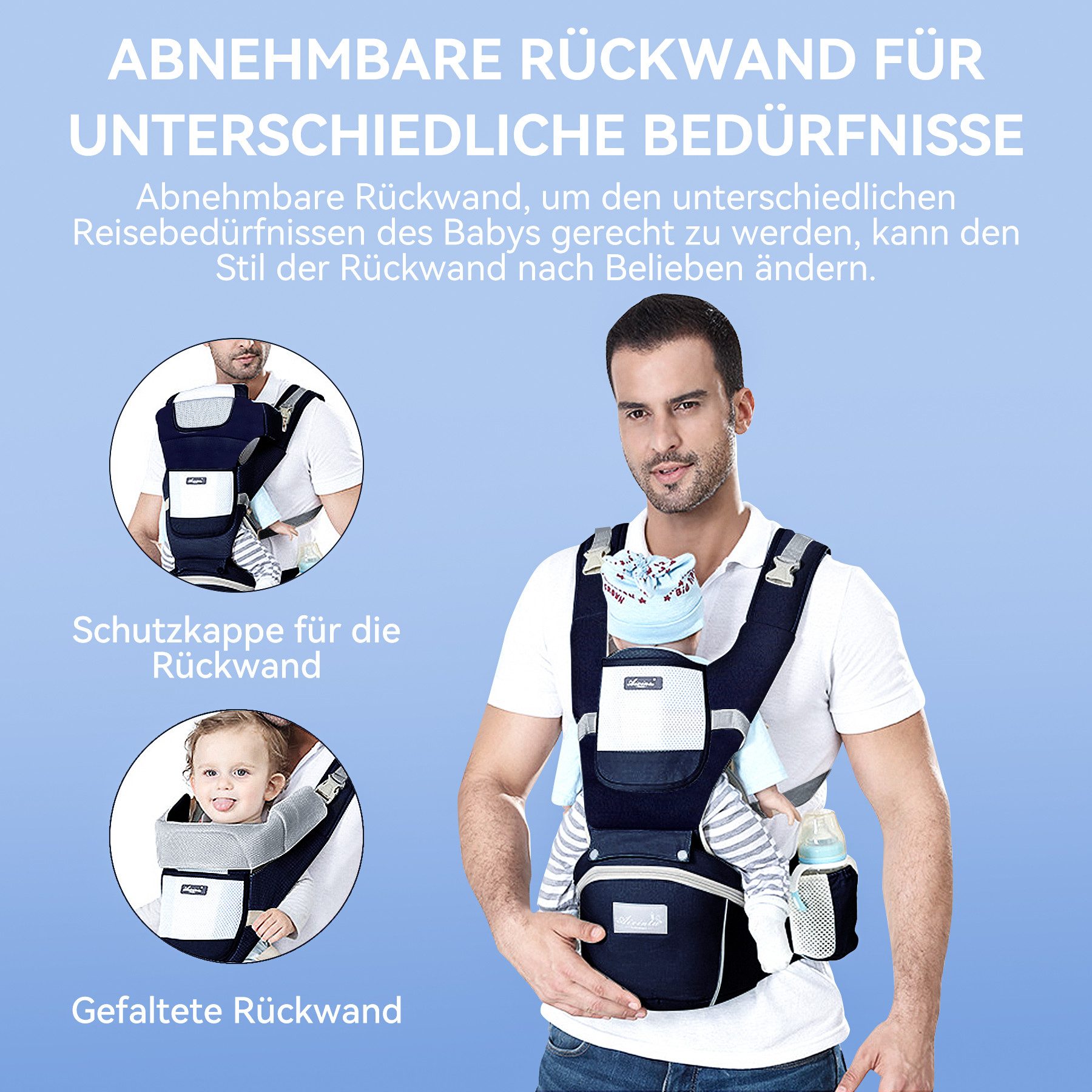 Mutig Bauchtrage Babytrage mit abnehmbarem Hüftsitz (Atmungsaktive reine Baumwolle, Sommerliche Komforttrage), für 0-36 Monate Babys Kleinkinder