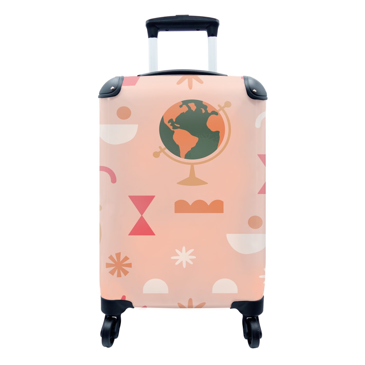 MuchoWow Handgepäckkoffer Globus - Rosa - Pastell, 4 Rollen, Reisetasche mit rollen, Handgepäck für Ferien, Trolley, Reisekoffer