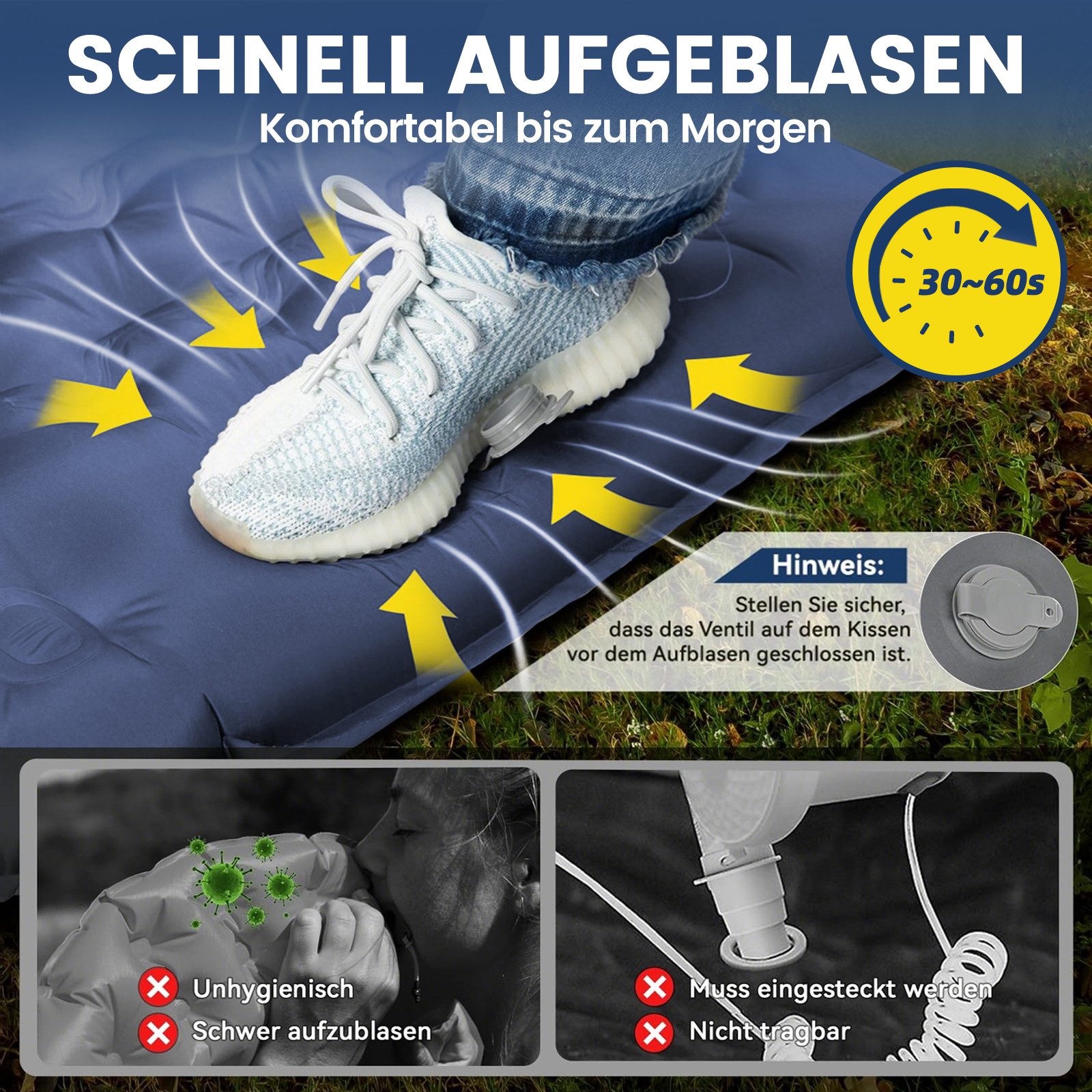 Bundviel Isomatte Camping Selbstaufblasend 12cm Dicke Luftmatratze Utraleicht mit Fußp, Ultraleicht 196x70x12cm / 196x83x12cm – Bild 5 von 5