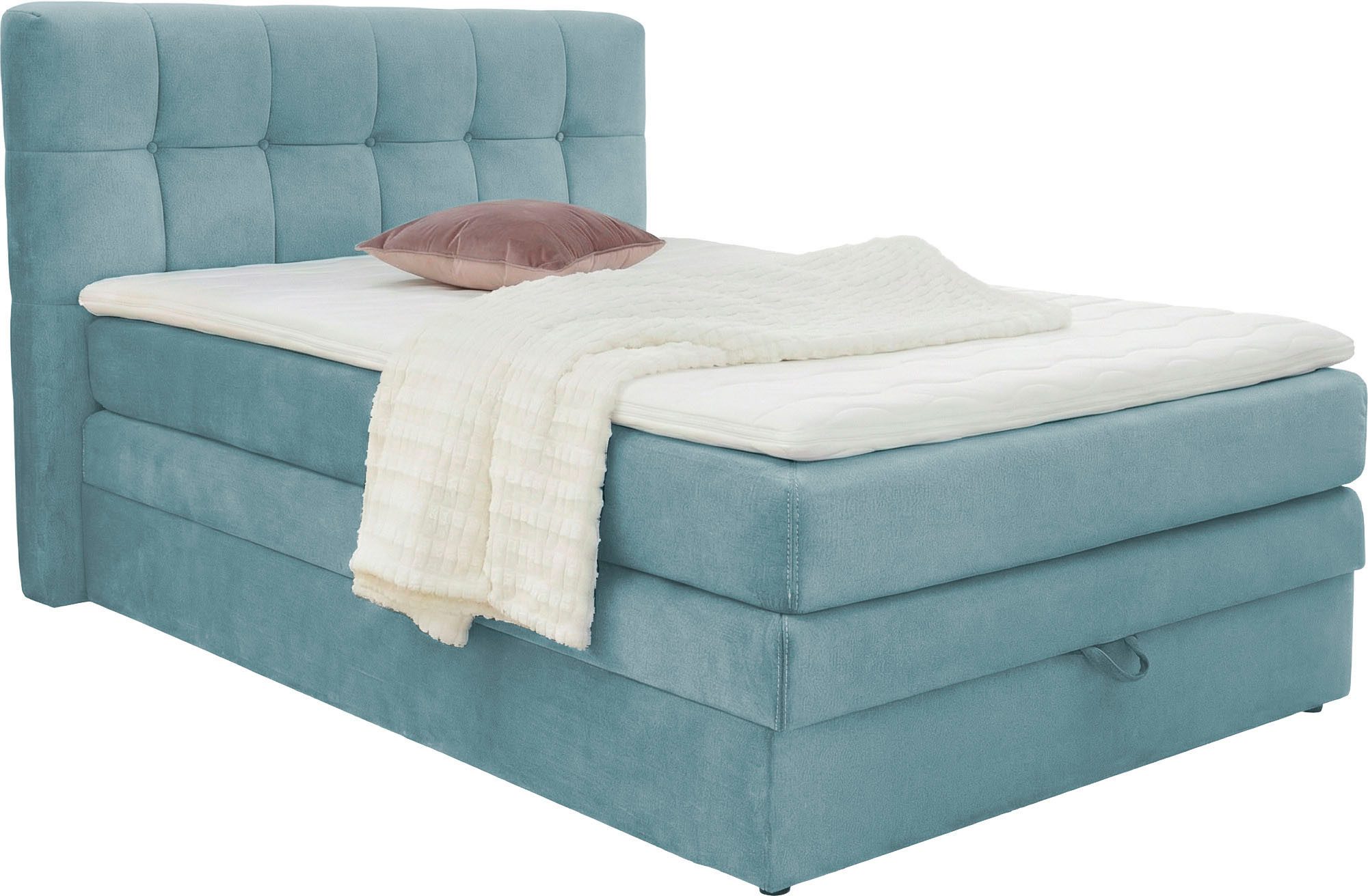 Jockenhöfer Gruppe Boxspringbett AMY in Samt, erhältlich in den Breiten 120cm & 140cm, mit Bettkasten und Topper