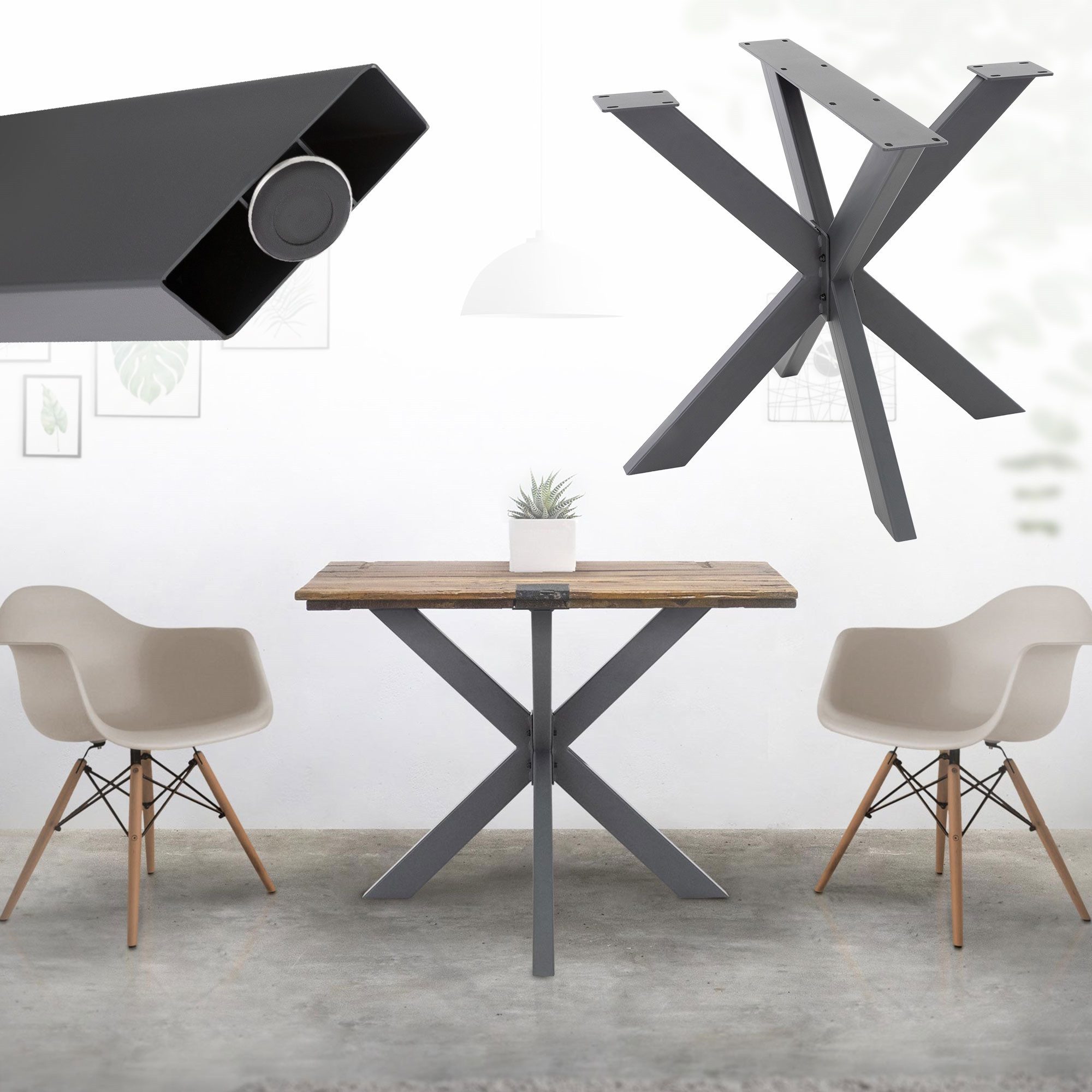 ML-DESIGN Tischbein Tischgestell Spider Kreuzgestell Schwerlast aus Stahl DIY Möbelfüße, Tischkufen Tischfüße X-Design 85x71x85 cm Anthrazit Industriedesign