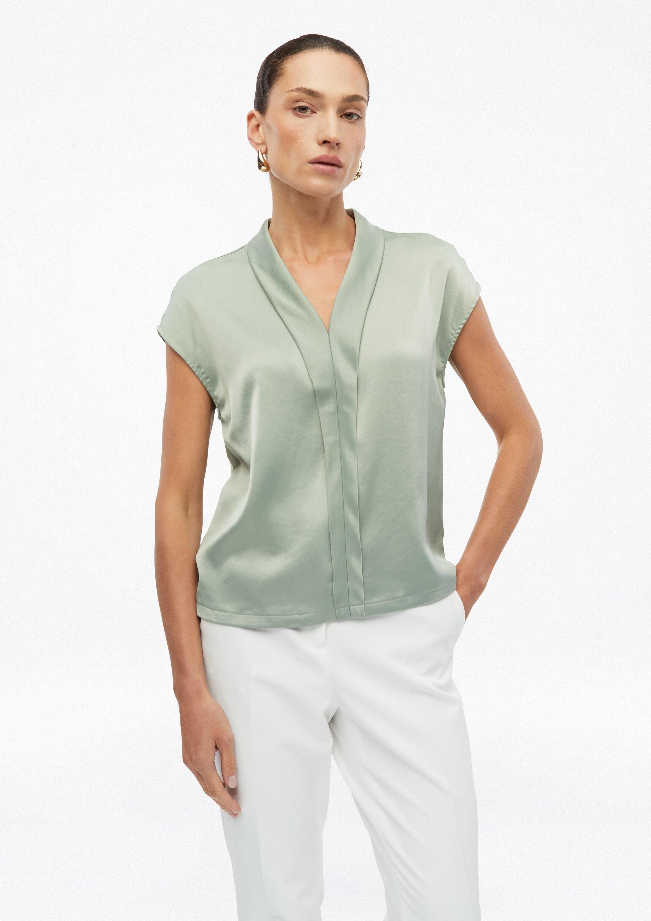 s.Oliver Kurzarmshirt T-Shirt Bluse im Fabricmix mit V-Ausschnitt