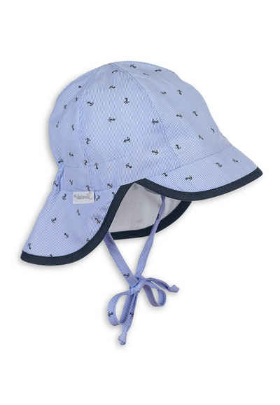 Sterntaler® Strickmütze »Schirmmütze mit Nackenschutz« (1-St) Schirmmütze Baby - Mütze mit Nackenschutz in Himmelblau bedruckt mit Ankern - Kopfbedeckung mit UV-Schutz 30+ Hut mit Ohrenklappen und Bindeband