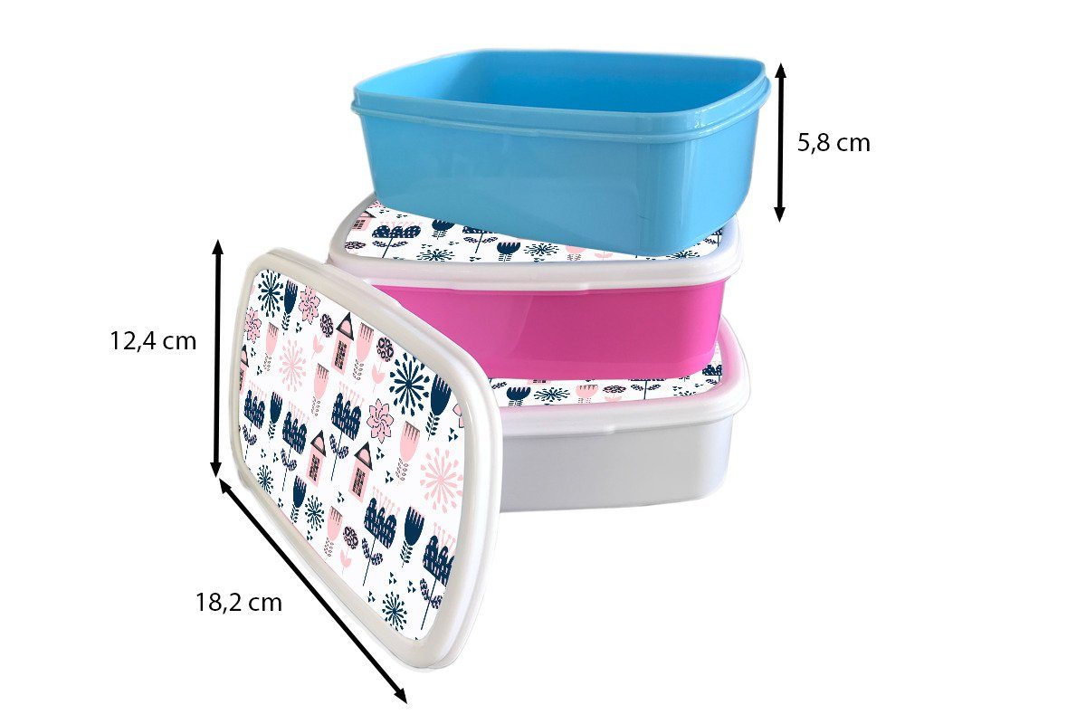 MuchoWow Lunchbox Muster - und Kinder für Brotbox Skandinavien, weiß und Brotdose, Pastell (2-tlg), Mädchen Jungs - für Kunststoff, Erwachsene
