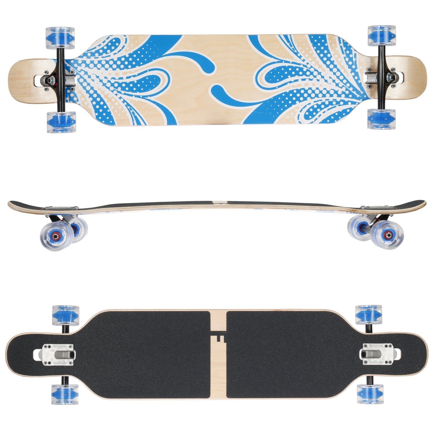 FunTomia Longboard Longboard in 3 Flex Stufen Camber Ahornholz + T-Tool mit LED Rollen, Camber Twin Tip