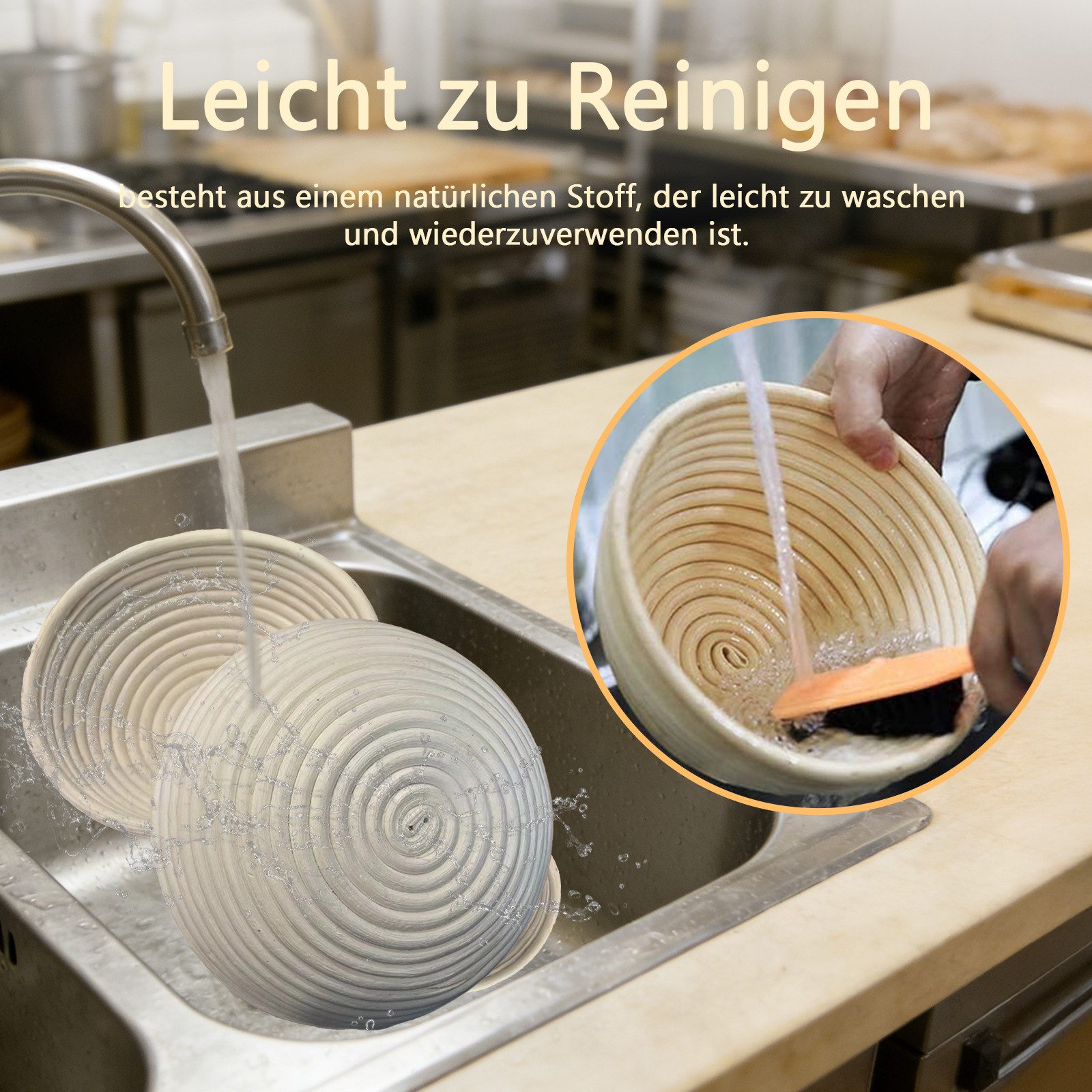PFCTART Gärkorb Gärkörbchen Set aus Naturrattan mit Leinentuch als Brot Backen Zubehör, (Set 5-tlg), Banneton Brotgärkorb für Sauerteigbrot inklusive Teigschaber und Lame