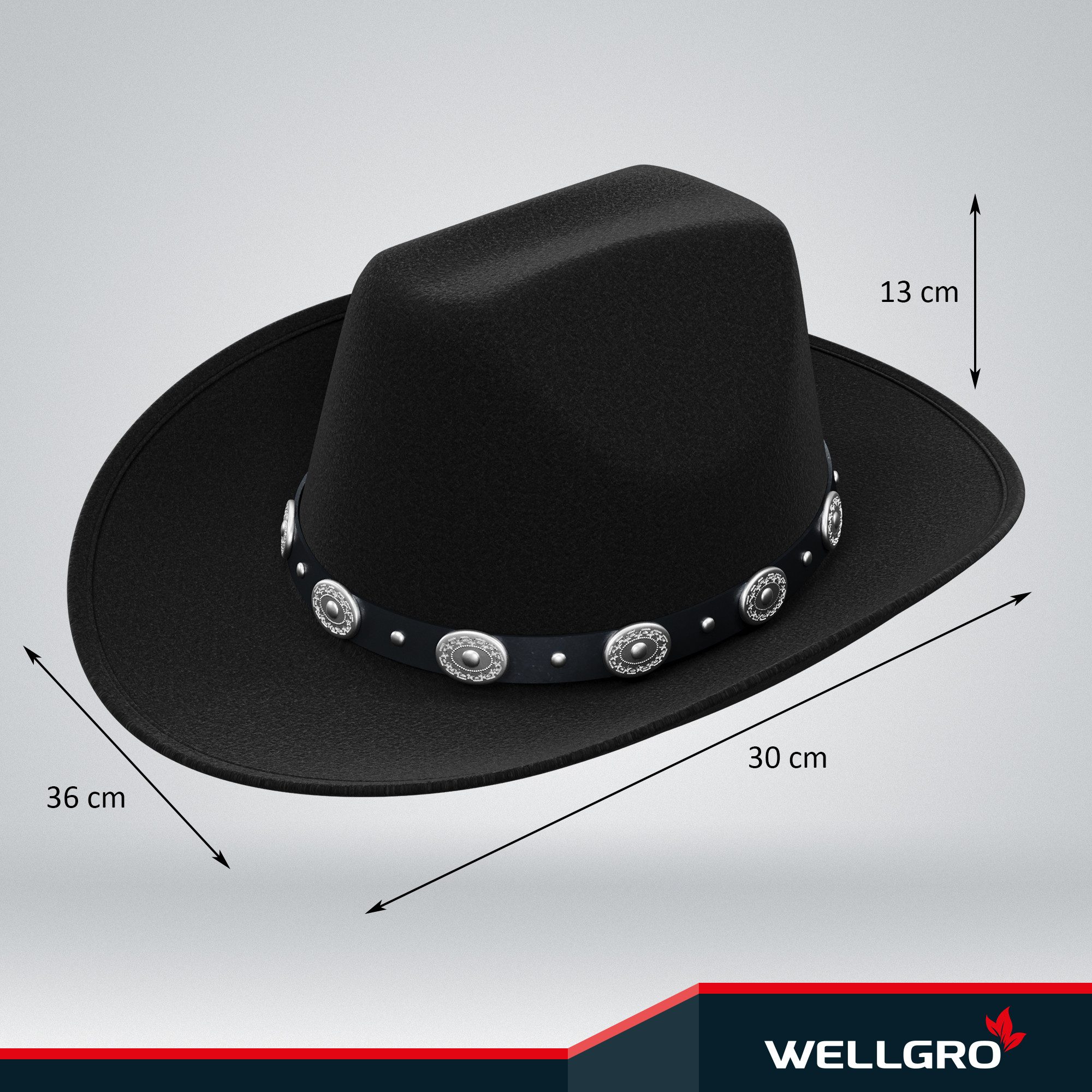 Wellgro Zylinder Cowboy Hut für Erwachsene schwarz