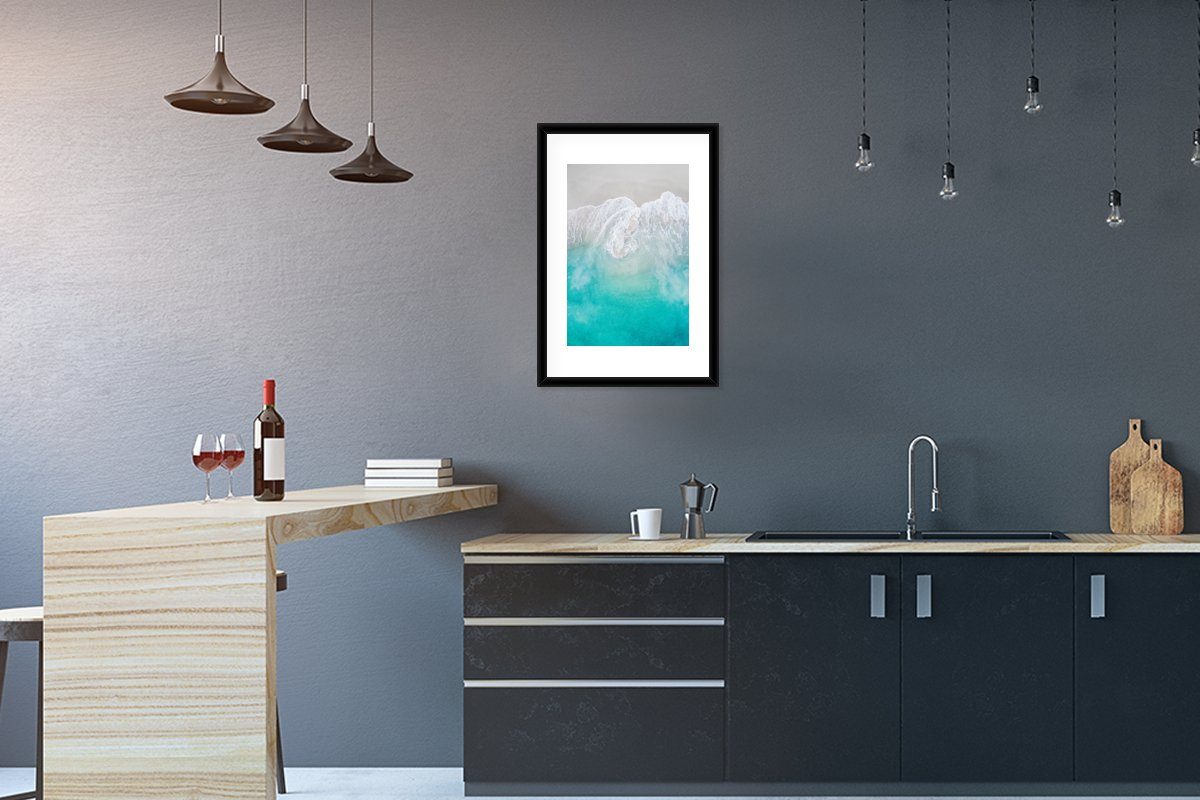 MuchoWow Poster Meer - Wellen - Abstrakt, (1 St), mit Rahmen, Kunstdruck, Gerahmtes Poster, Schwarzem Bilderrahmen