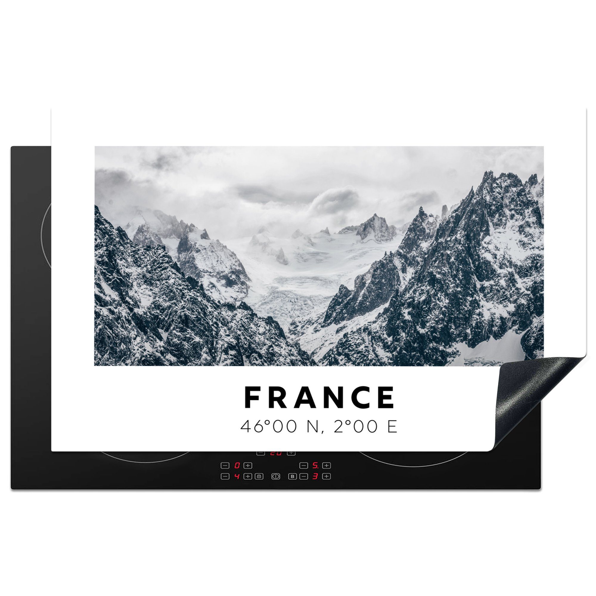 - Berge, Herdblende-/Abdeckplatte Vinyl, Ceranfeldabdeckung cm, die - MuchoWow 81x52 Schnee (1 küche, für Induktionskochfeld tlg), Schutz Frankreich