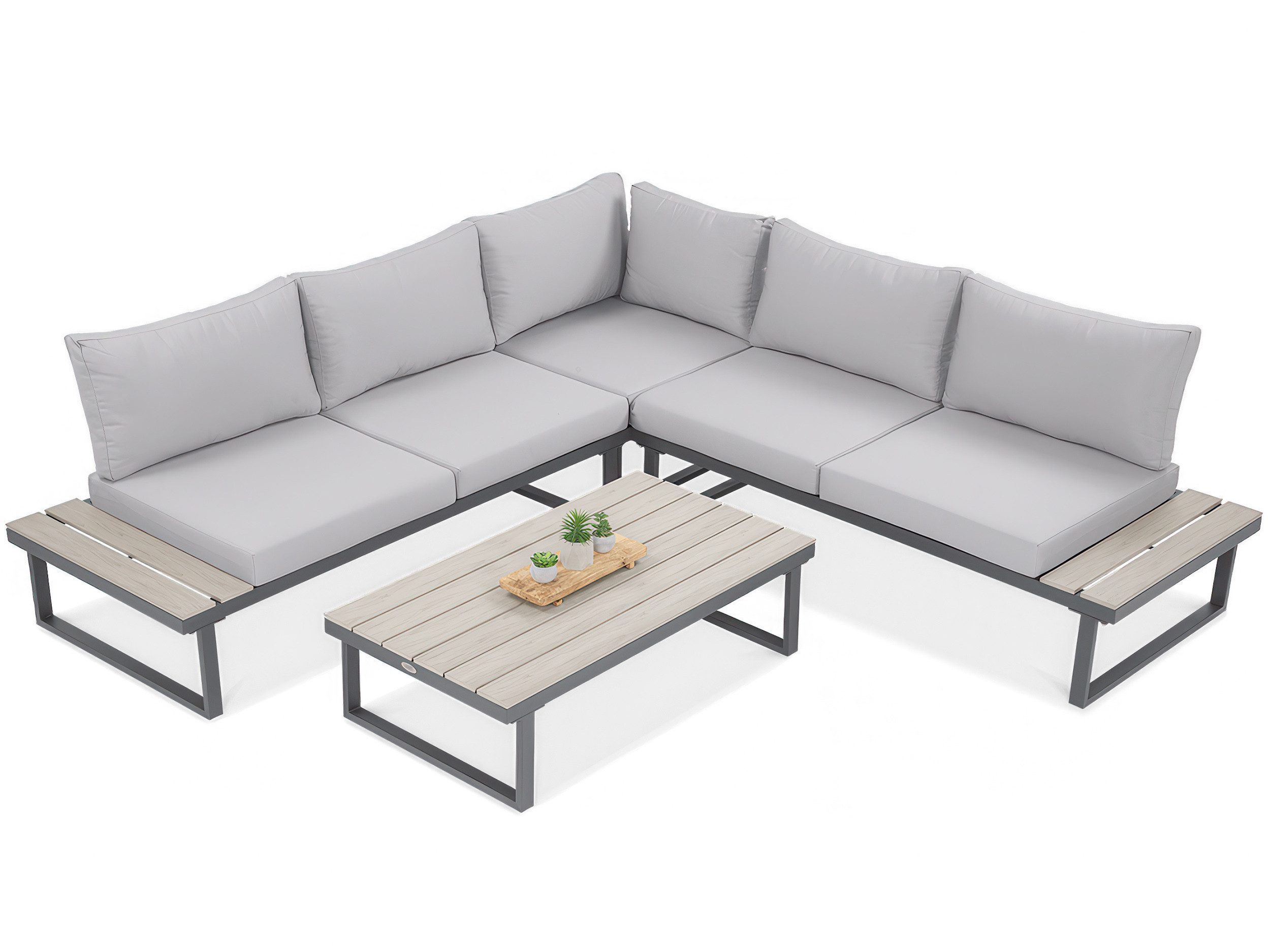 Beautysofa Gartenlounge-Set MADISON modulare Ecklounge mit Gartentisch, (Stahlgestell, Polywood-Elemente, 4-tlg., 2 Sofas, 1 Eckmodul, 1 Couchtisch), Maße 219,5 × 219,5 × 64 cm