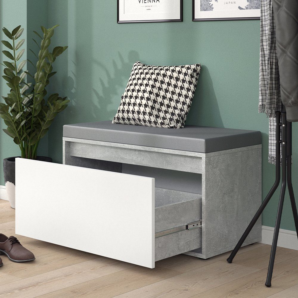 Vicco Schuhbank Iker, Beton/Weiß, 80 x 45 cm