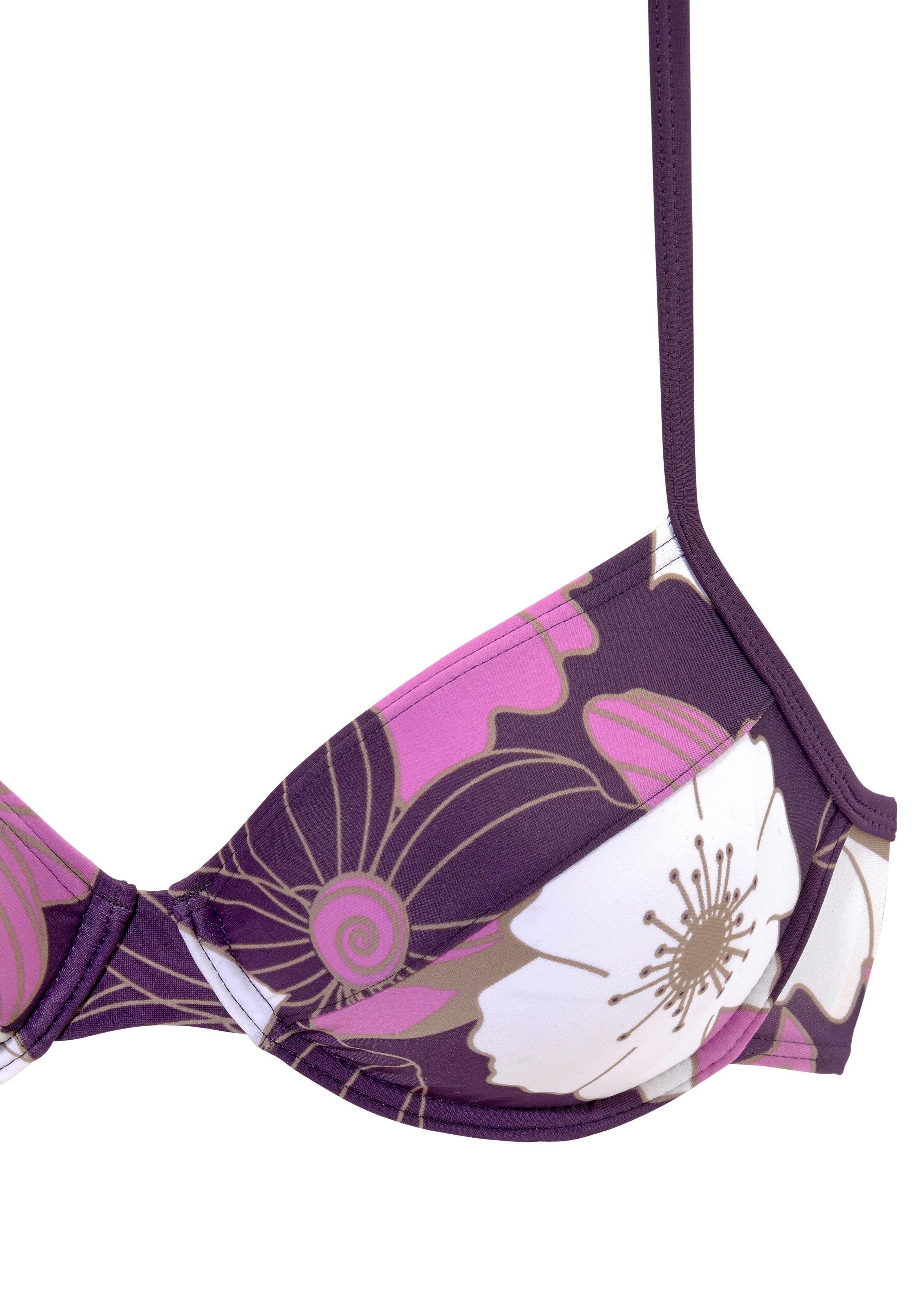 LASCANA Bügel-Bikini florales Design, Bikini-Hose mit Vordermieder, Hose mit Ziergürtel