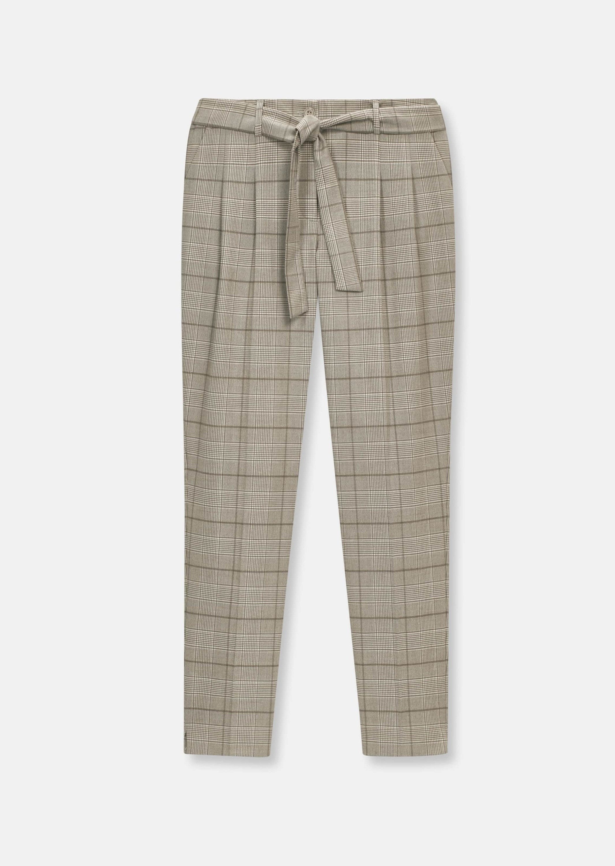 Bundfaltenhose Karo-Bundfaltenhose mit Bindegürtel