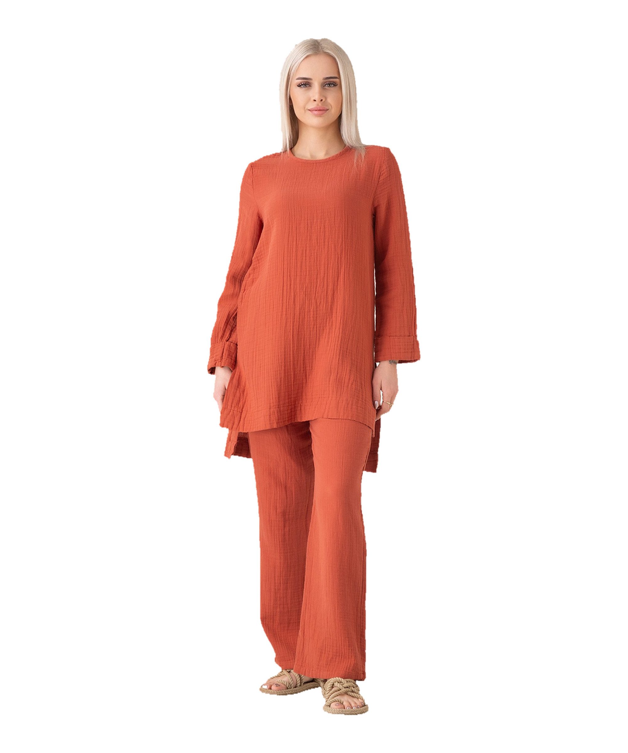 WENOR Hosenanzug Tunika Set aus Musselin 100 % Baumwolle Modest Fashion (2-tlg)