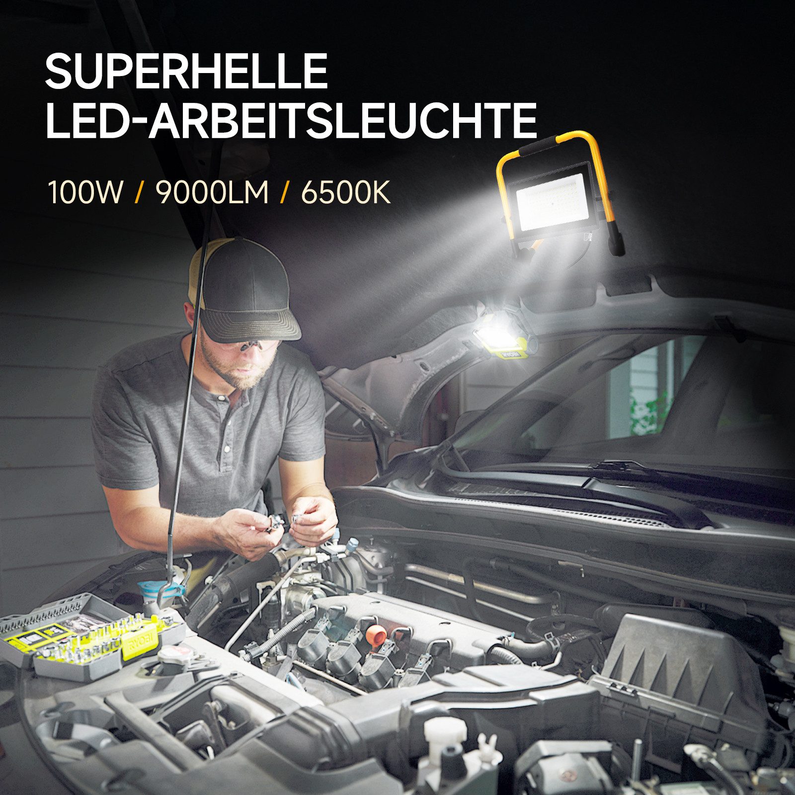 Aigostar Baustrahler Aigostar LED Baustrahler 100W mit Schalter,9000LM,4M Kabel,IP65,6500K