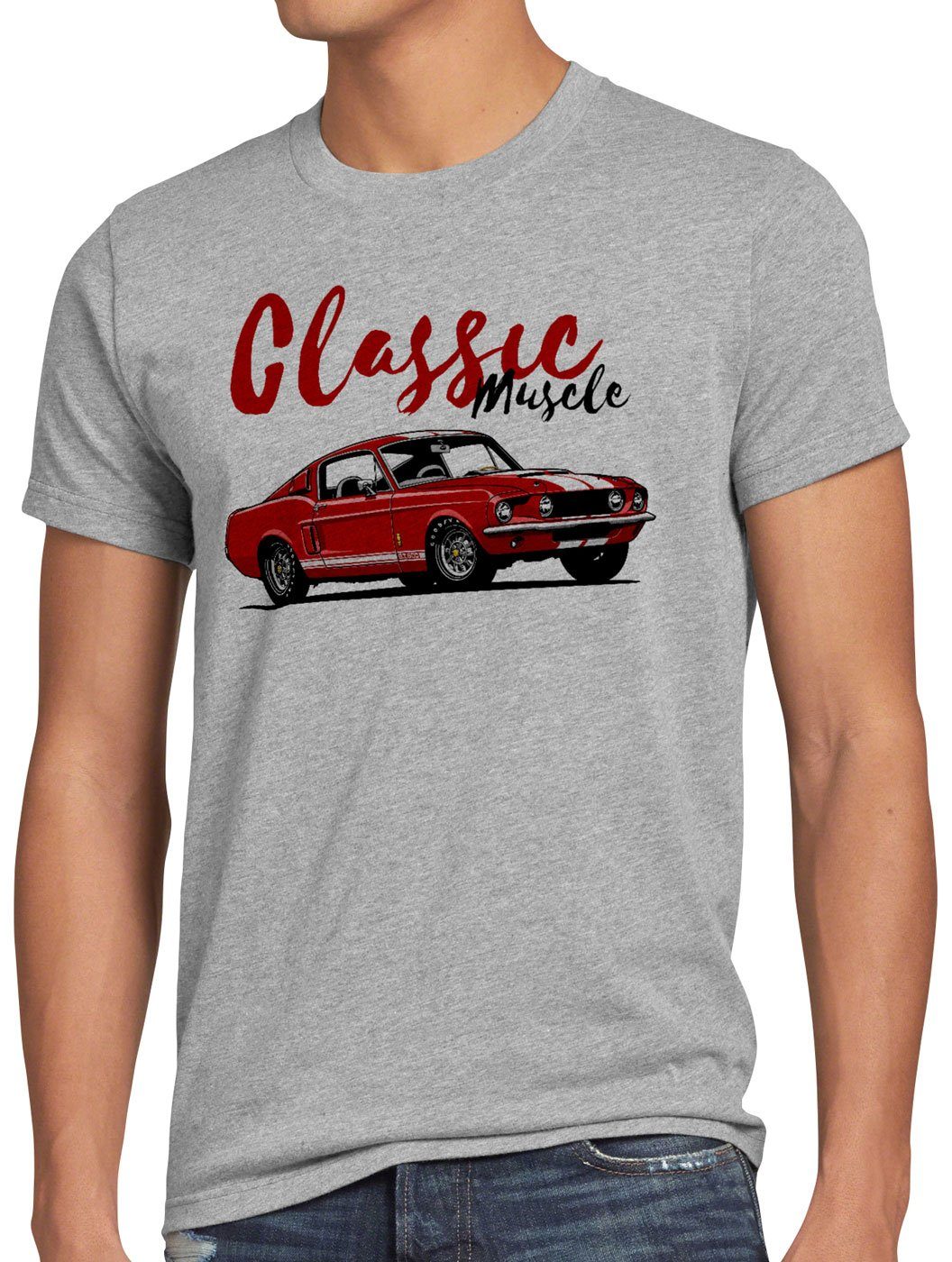 mustang meliert gt500 Car Herren style3 eleanor Classic Print-Shirt v8 grau usa Muscle T-Shirt