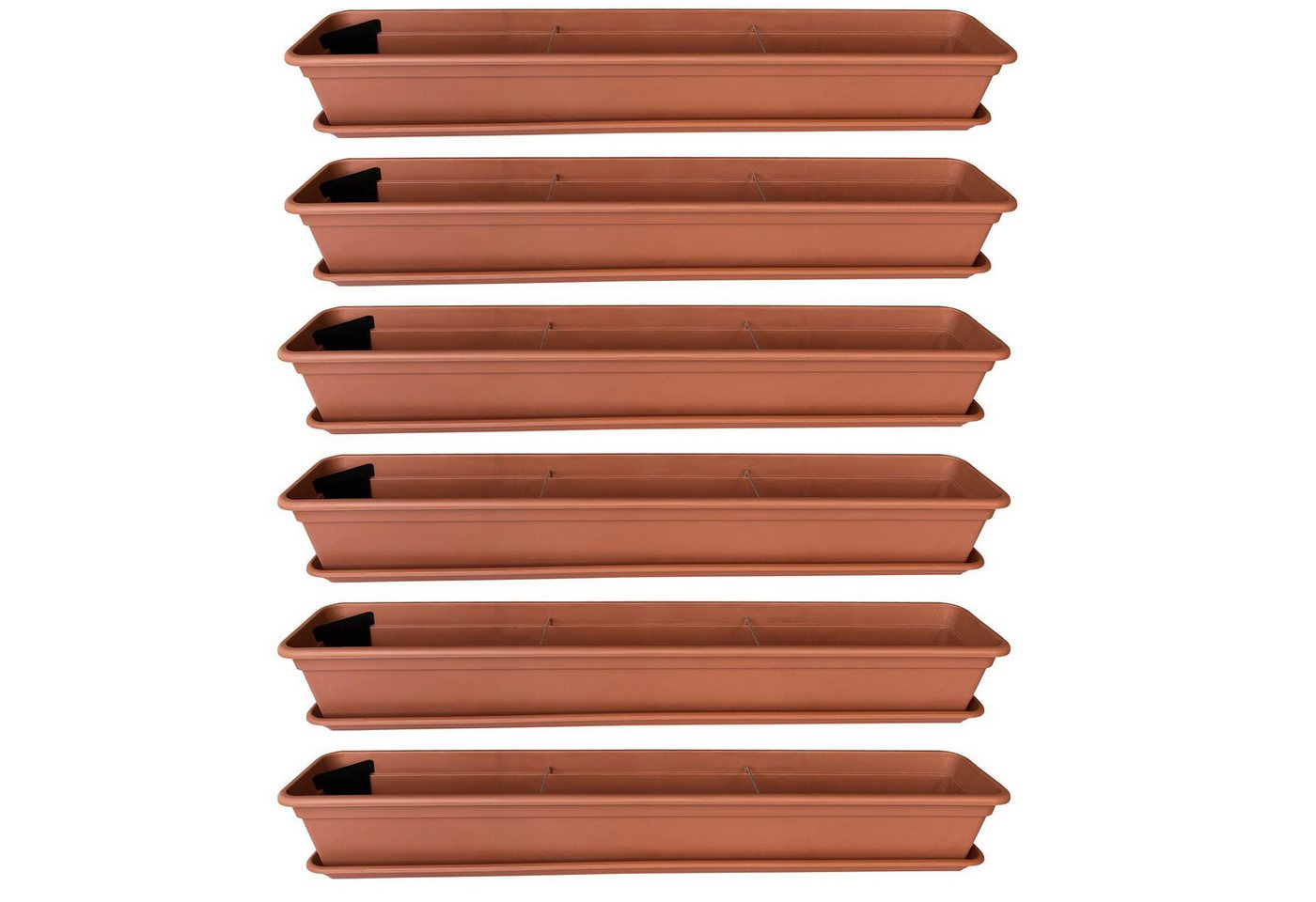 Thumbnail - BURI Blumenkasten 6er Blumenkasten Set 100cm Pflanzkasten Terracotta mit Matte & Schale