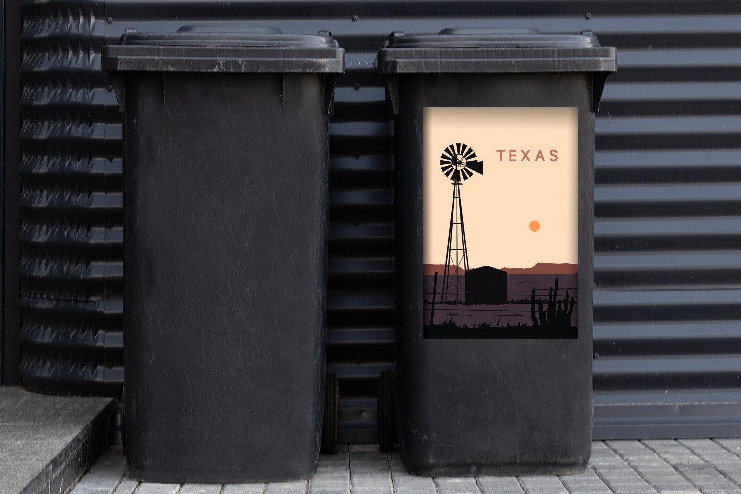 MuchoWow Wandsticker Windmühle (1 Mülltonne, Container, Sticker, St), Illustration Texas USA Mülleimer-aufkleber, - - Abfalbehälter 