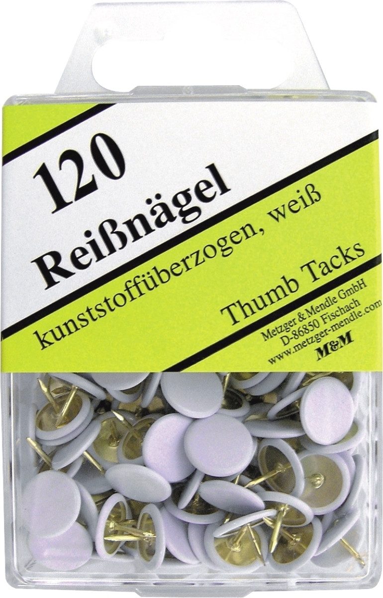 Metzger & Mendle Tafel Reißnägel VE=120 Stück kunststoffüberzogen weiß (10 Stück)