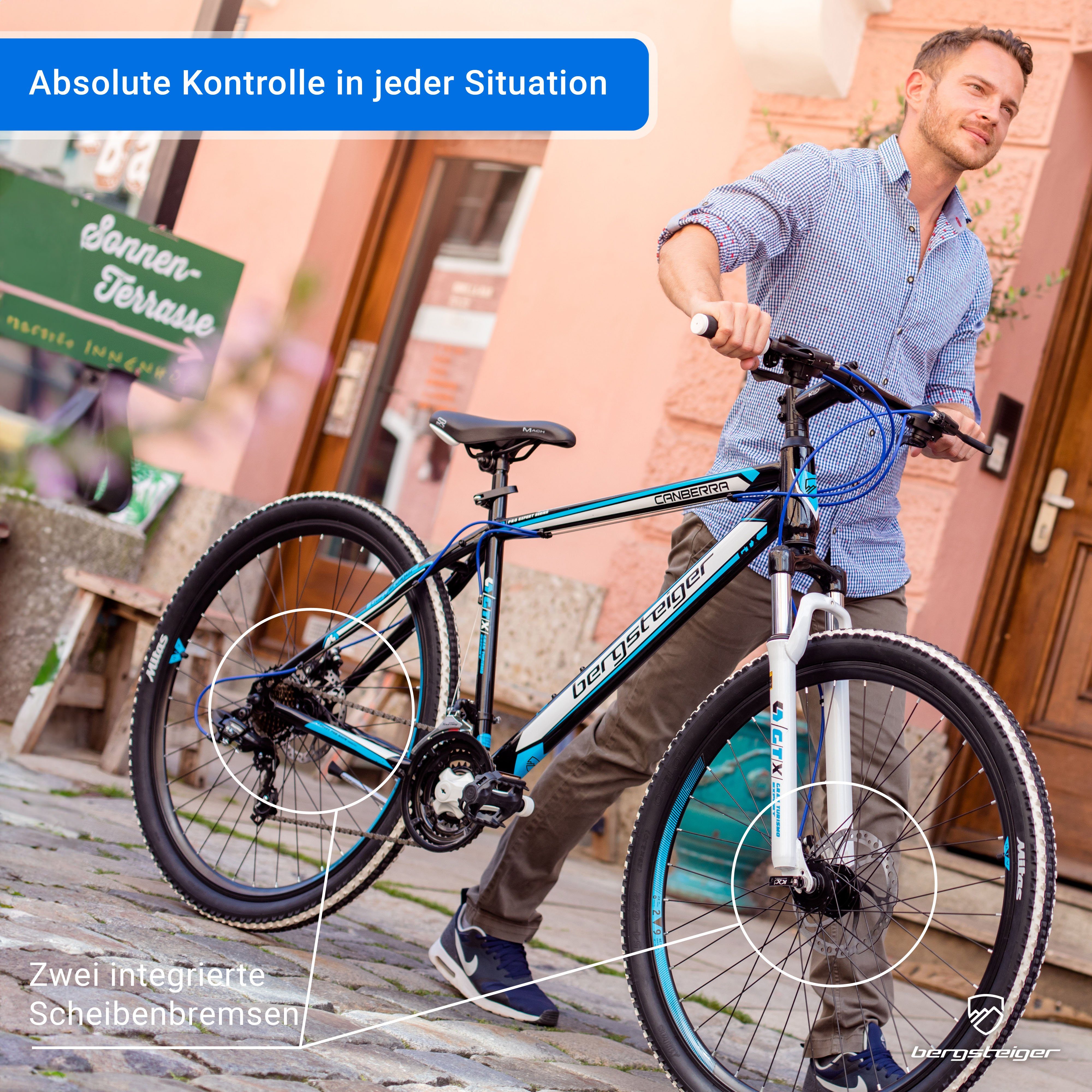 bergsteiger Mountainbike Canberra 26, 29 Zoll Mountainbike, geeignet ab 160 cm, Damen, Herren, 21 Gang Shimano Tourney RD-TY300 Schaltwerk, Kettenschaltung, Sch – Bild 4 von 5