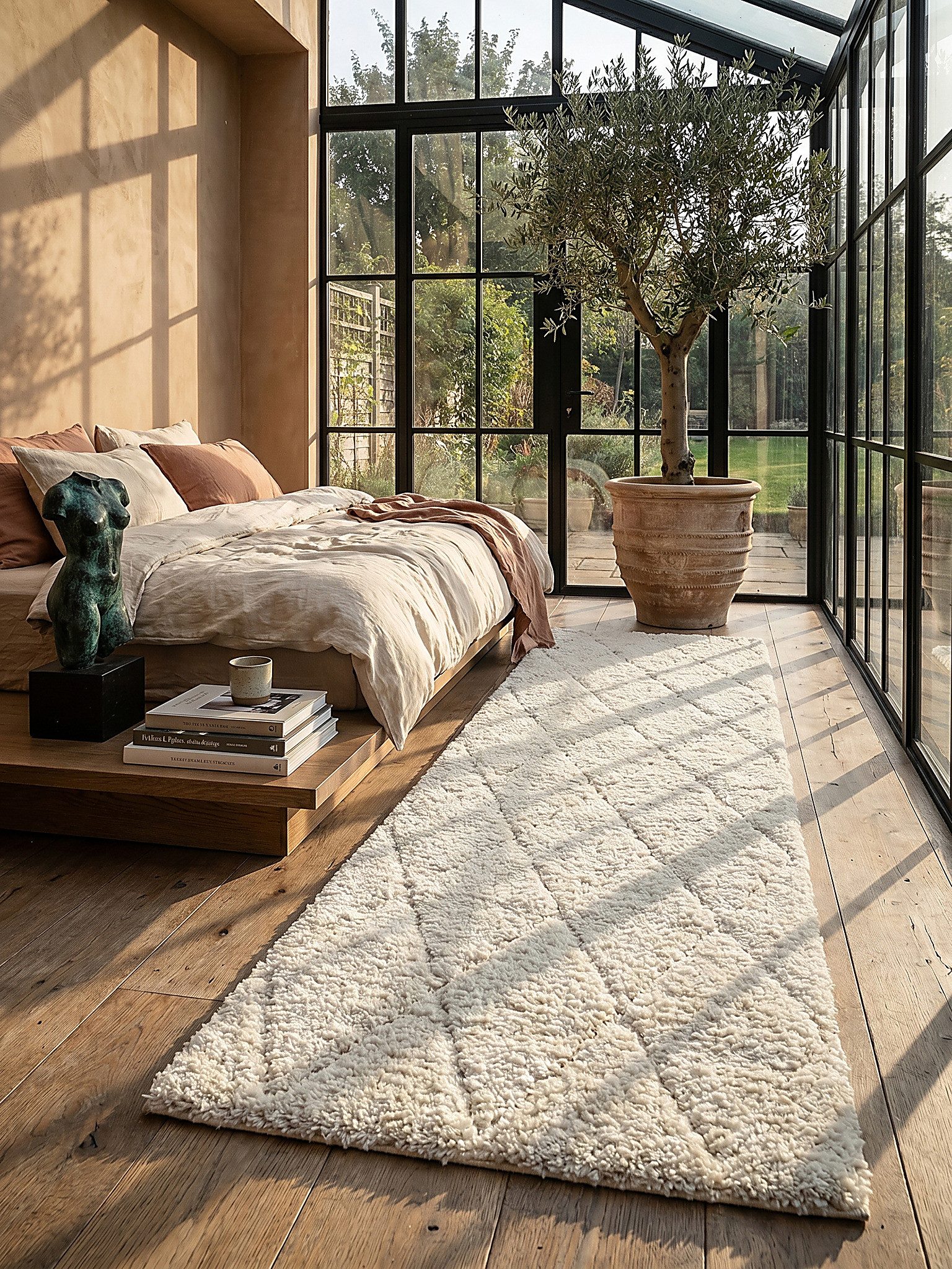 KADIMA DESIGN Teppich ATRIO Teppichläufer Creme 80x150 Berber Polypropylen Wohnzimmer, Läufer, Höhe: 31 mm, Fußbodenheizung geeignet, Strapazierfähig, Pflegeleicht, Farbecht