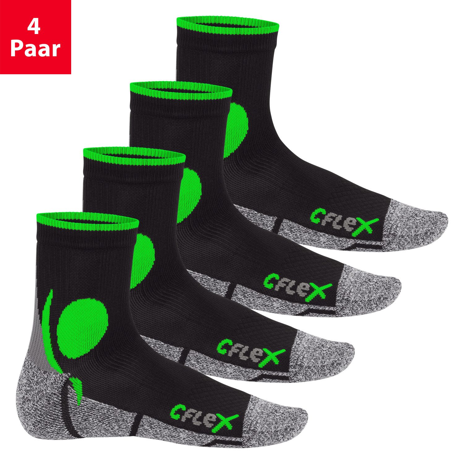 CFLEX Sportsocken Damen und Herren Running Funktionssocken (4 Paar) Laufsocken