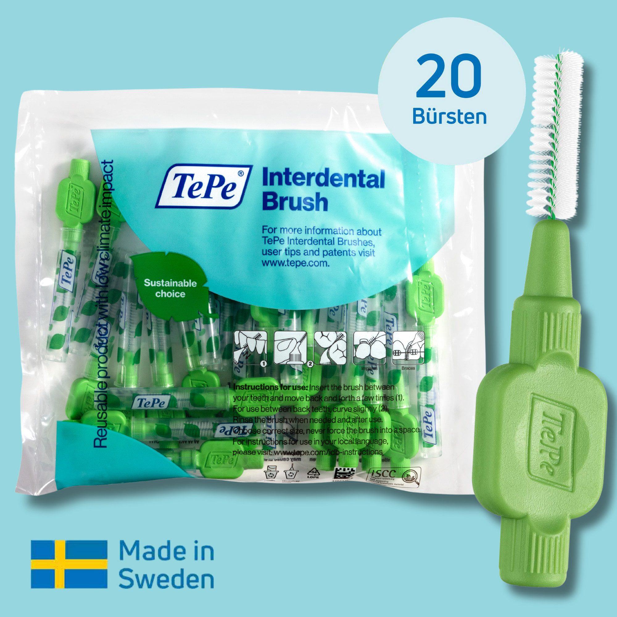 TePe Interdentalbürsten Original Zahnreinigungsstäbchen aus Schweden, Effiziente Zahnpflege, ISO-Größe 5, 20 Stk.