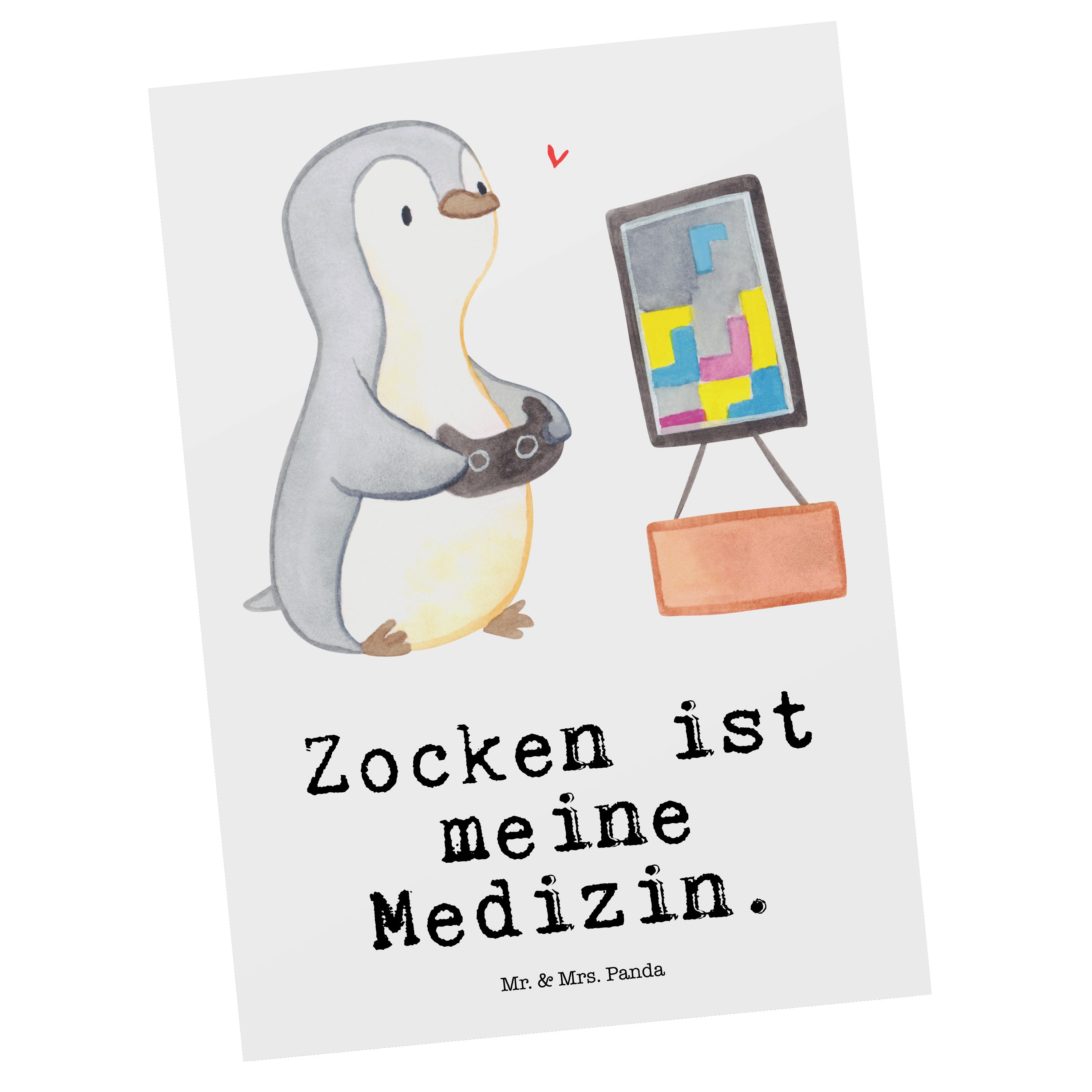 Postkarte Medizin - - Panda Weiß & Dankeschön, Geschenkkarte Pinguin Mr. Geschenk, Mrs. Zocken