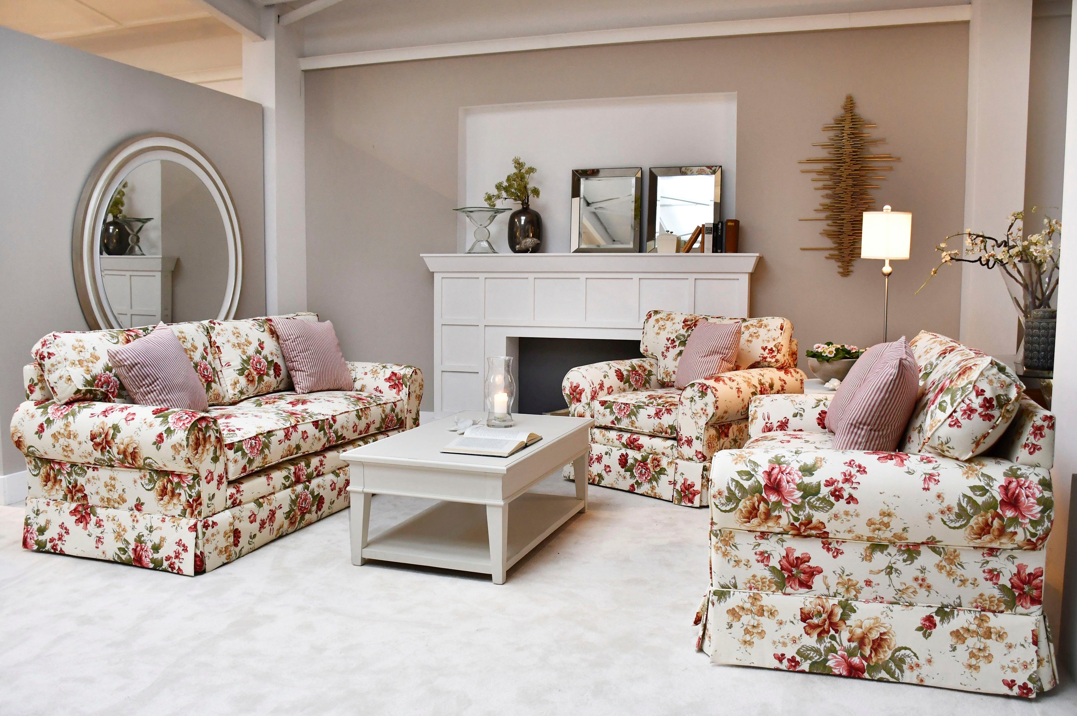 Home affaire 3-Sitzer Laura K, Geblümtes 3-Sitzer Sofa, creme Weiß, 210 x 9 günstig online kaufen