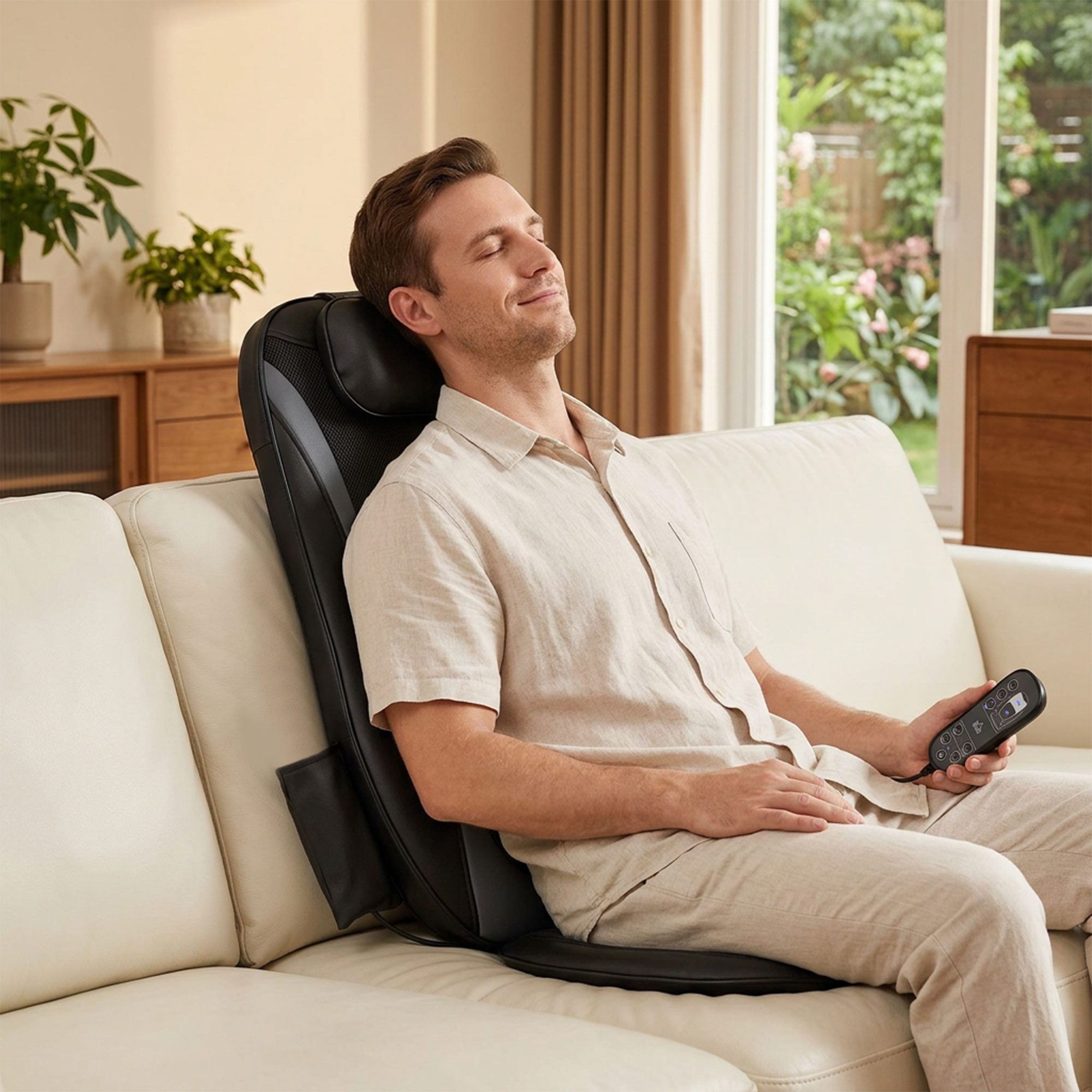 HOMCOM Shiatsu-Massagesitzauflage Massagesitzauflage Shiatsu mit Wärme, Tiefenmassage, Set 1-tlg., 1 x Massagegerät, 1 x Adapter, 1 x Auto-Adapter, Anleitung, Shiatsu-Rückenmassager mit Wärme und Vibrationsfunktion