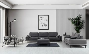JVmoebel Wohnzimmer-Set Stilvolle Graue Sofagarnitur Designer Wohnzimmer Viersitzer Hocker, (5-St., 4-Sitzer Sofa/3-Sitzer Sofa/2x Sessel/Hocker), Made in Europa