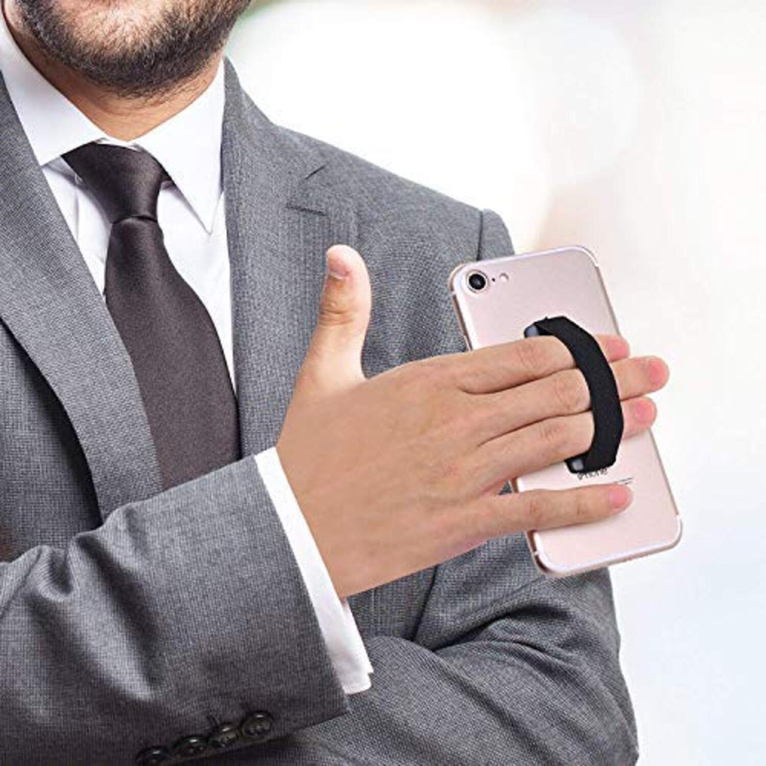CLM-Tech Handy-Halterung Fingerhalterung Handy 3er Set - Einhandbedienung mit Band, (bis 8,00 Zoll, Smartphone Tablet Handyhalterung selbstklebend schwarz, Handygriff Rückseite - Fingerhalter Handyhalter - Smartphone Halter, für eine bessere Reichweite, sicherer Griff)