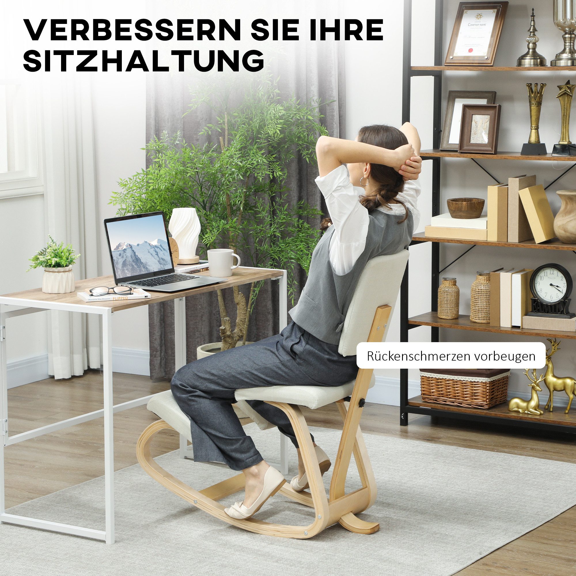 HOMCOM Stuhl Kniehocker Gesundheitsstuhl für Zuhause, Lindern & Körperhaltung (Ergonomischer Kniestuhl, 1 St), zur Verbesserung der Nackenschmerzen Rückenschmer – Bild 4 von 5