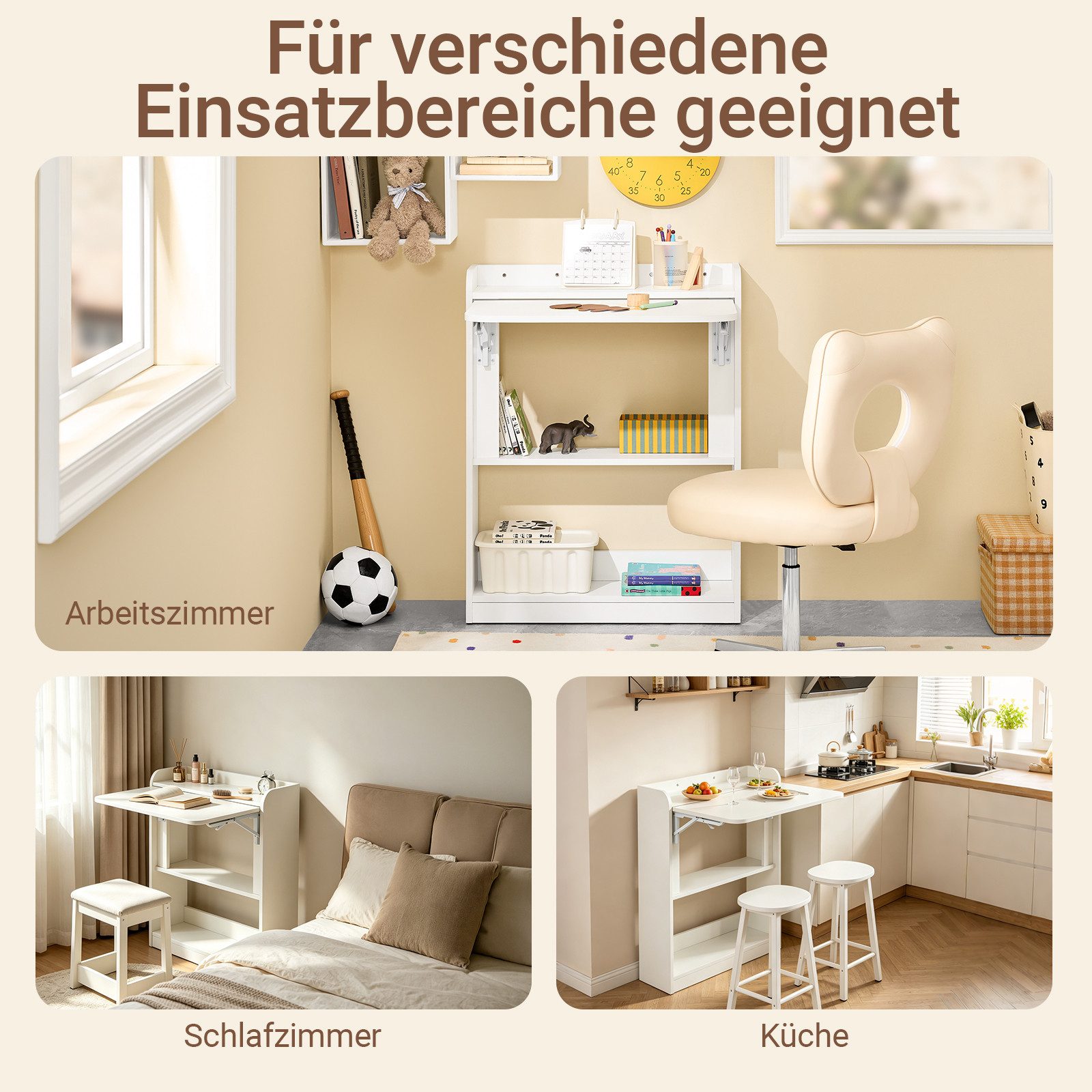 SoBuy Regal-Schreibtisch FWT92, Klapptisch Schreibtisch klein mit Regal, Gaming Tisch, Nähtisch, Computertisch klein, Küchentisch Laptoptisch für Home Office, K – Bild 5 von 5