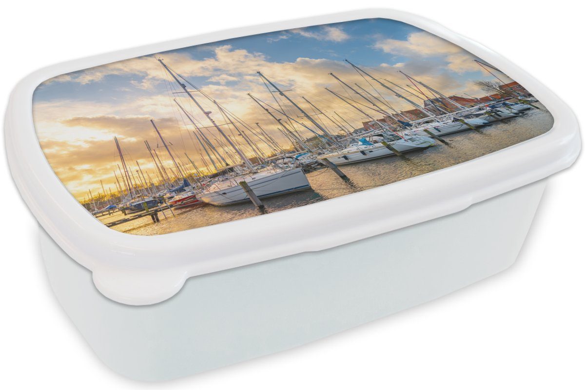 Brotbox und Segelboot (2-tlg), Kunststoff, Mädchen Kinder Jungs - Brotdose, für Hafen, für und Lunchbox - Erwachsene, weiß MuchoWow Meer