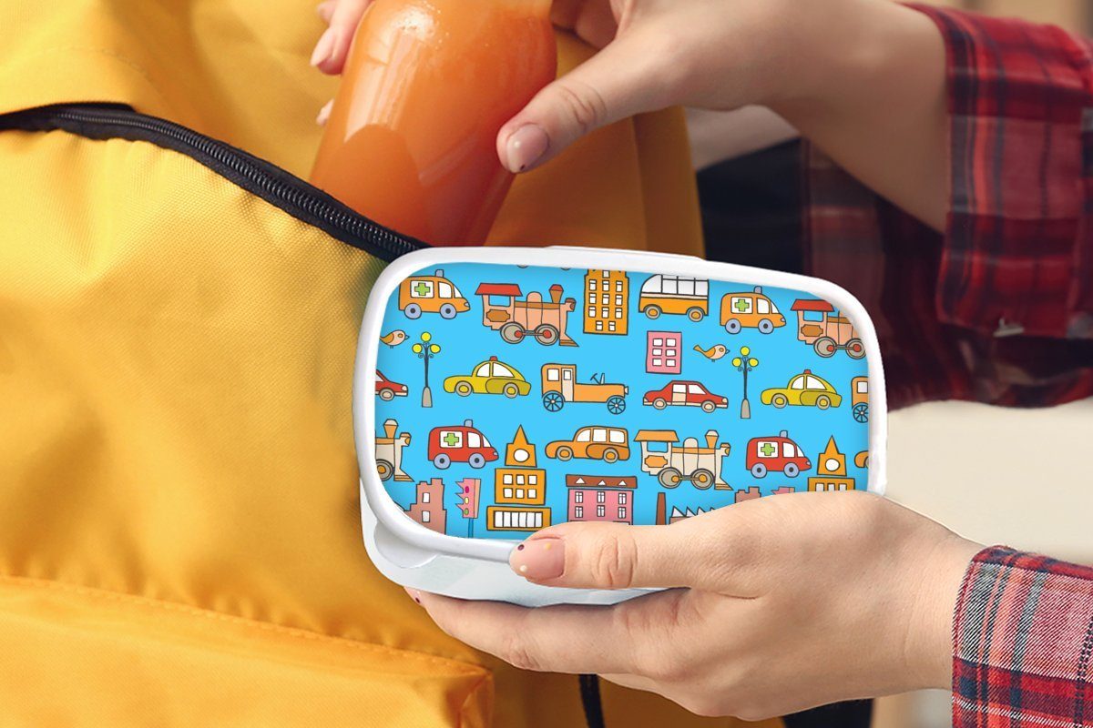 Kinder Jungs Muster für (2-tlg), Auto Mädchen weiß Haus, für Erwachsene, MuchoWow Kunststoff, und Lunchbox Brotdose, - und Brotbox -